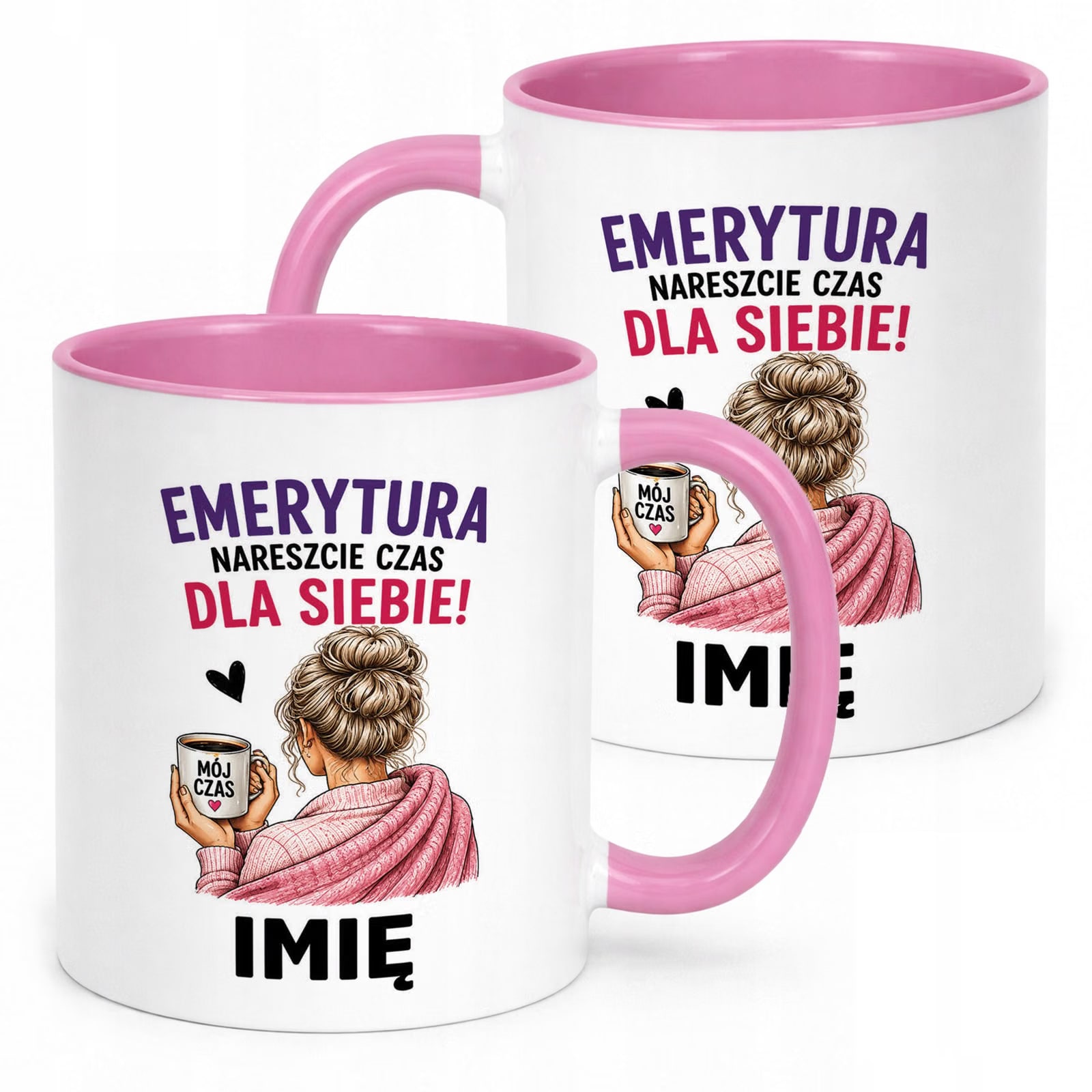 Kubek Różowy Personalizowany z Nadrukiem Emerytura Dla Emerytki Prezent