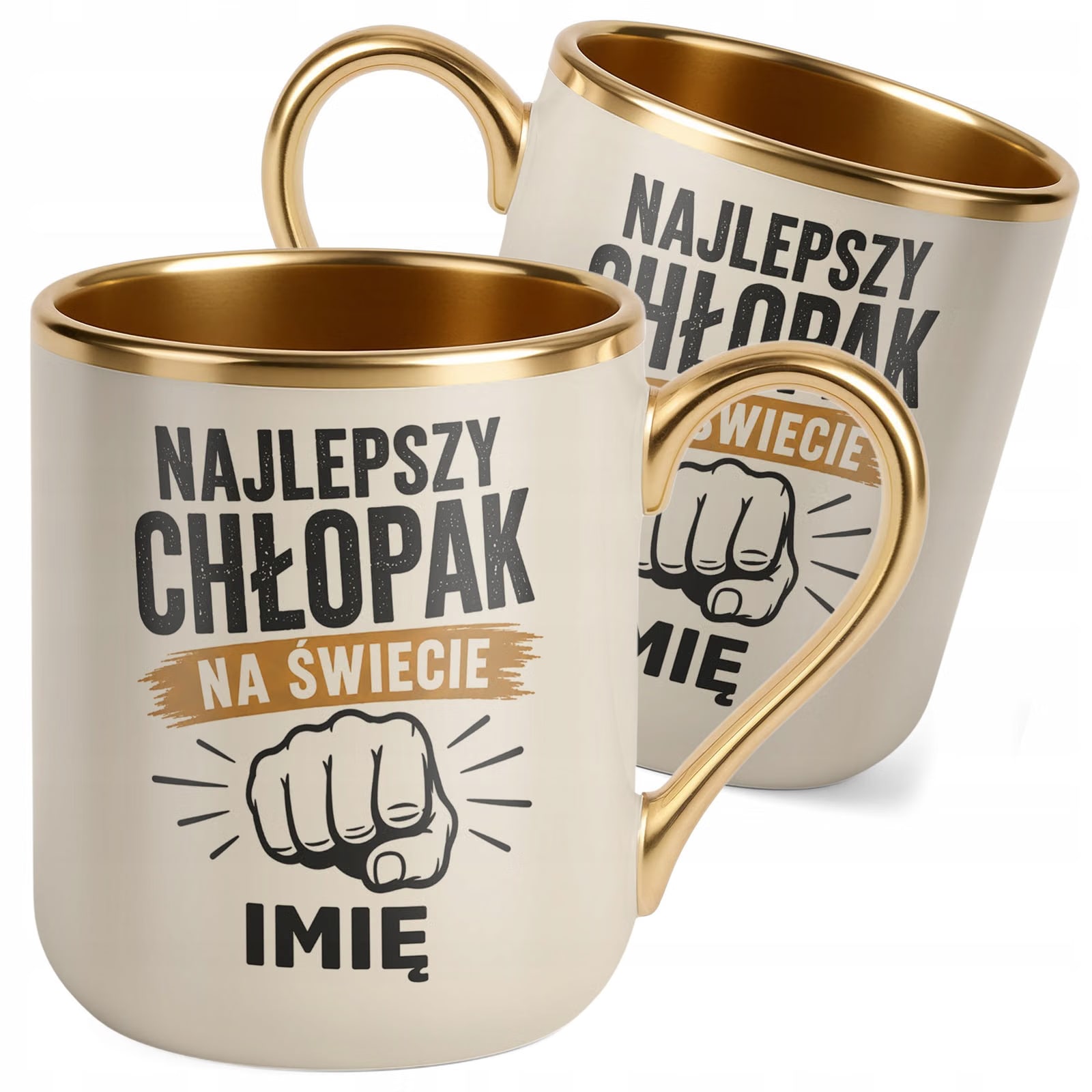 Kubek personalizowany z nadrukiem Premium Złoty Ecru Dzień Chłopaka