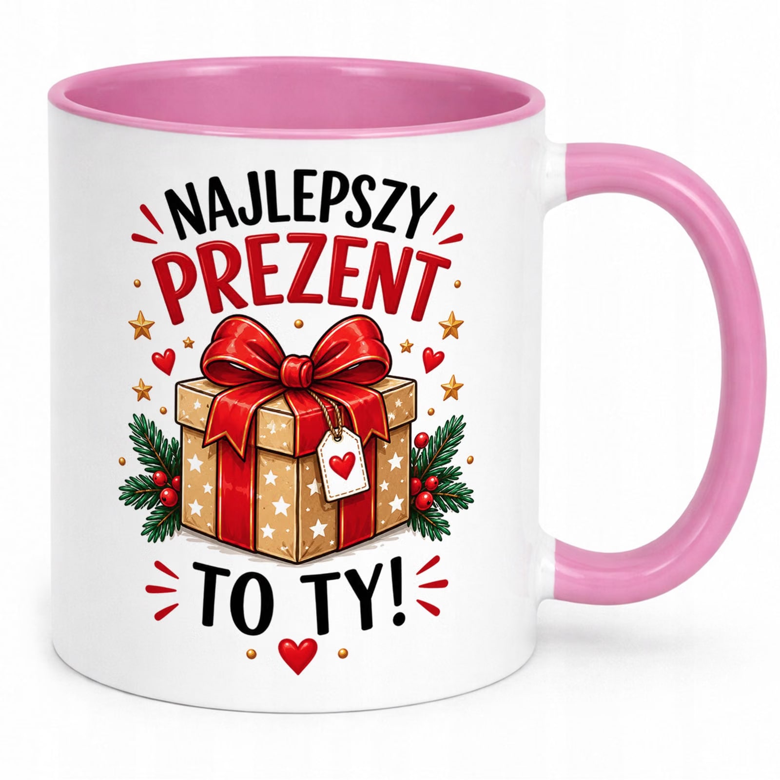 Kubek Różowy z Nadrukiem Boże Narodzenie Mikołajki Najlepszy Prezent To Ty