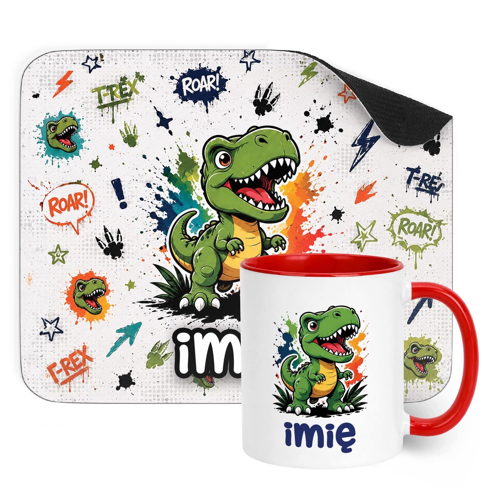 Zestaw personalizowany Kubek Czerwony Podkładka pod mysz T-rex