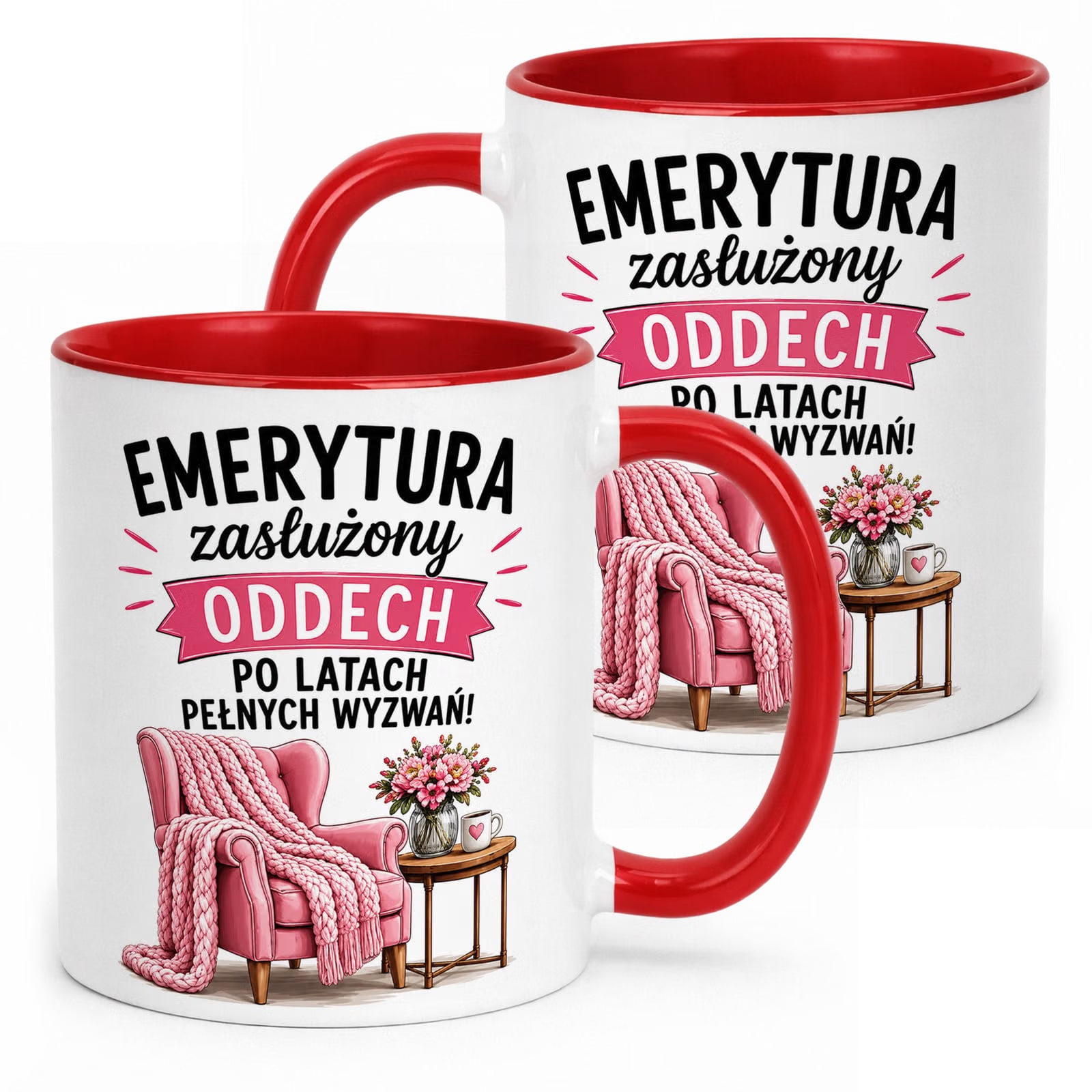 Kubek Czerwony z nadrukiem Emerytura Dla Emerytki Upominek Prezent