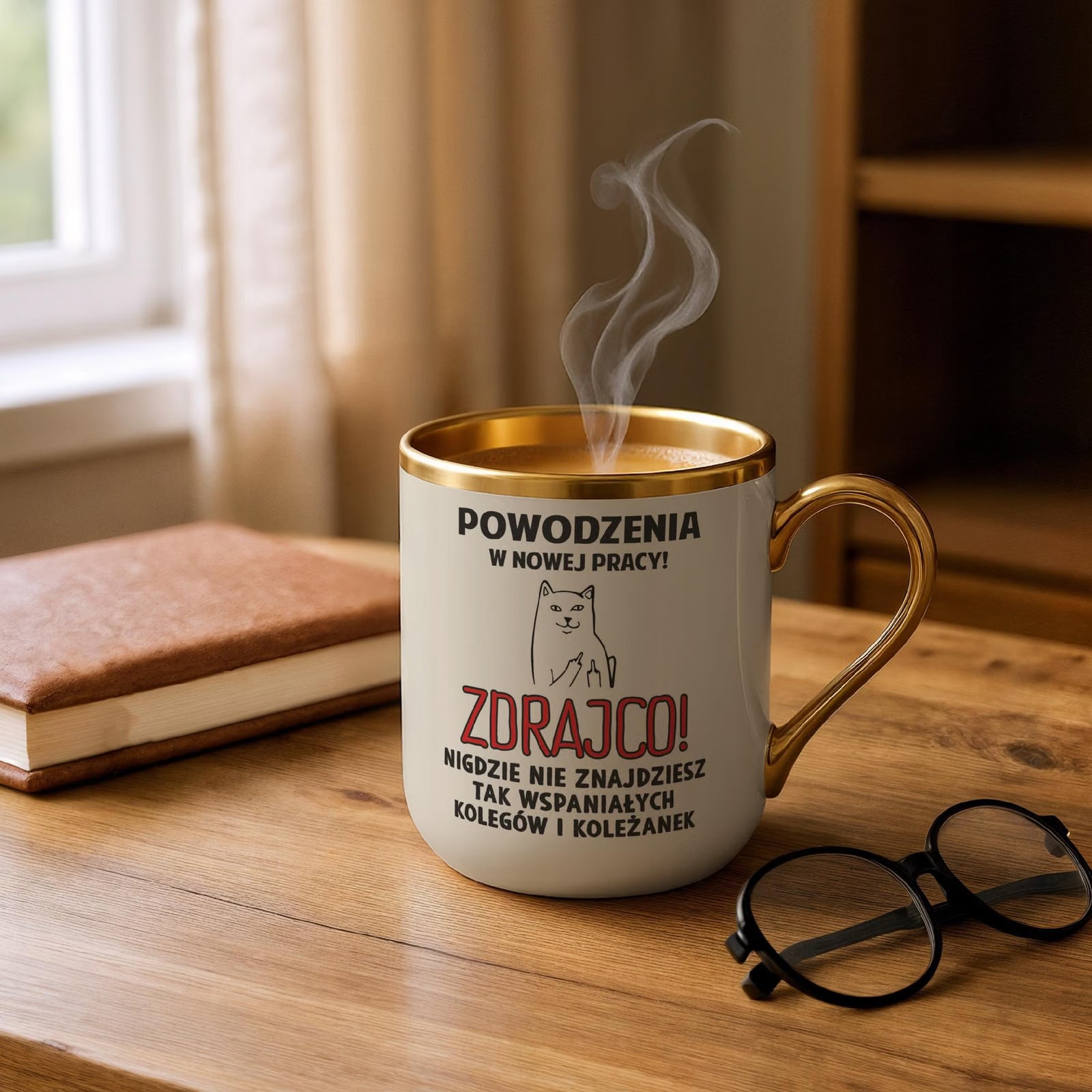 Kubek Premium Złoty Ecru Na Pożegnanie Odejście z Pracy Zabawny Prezent