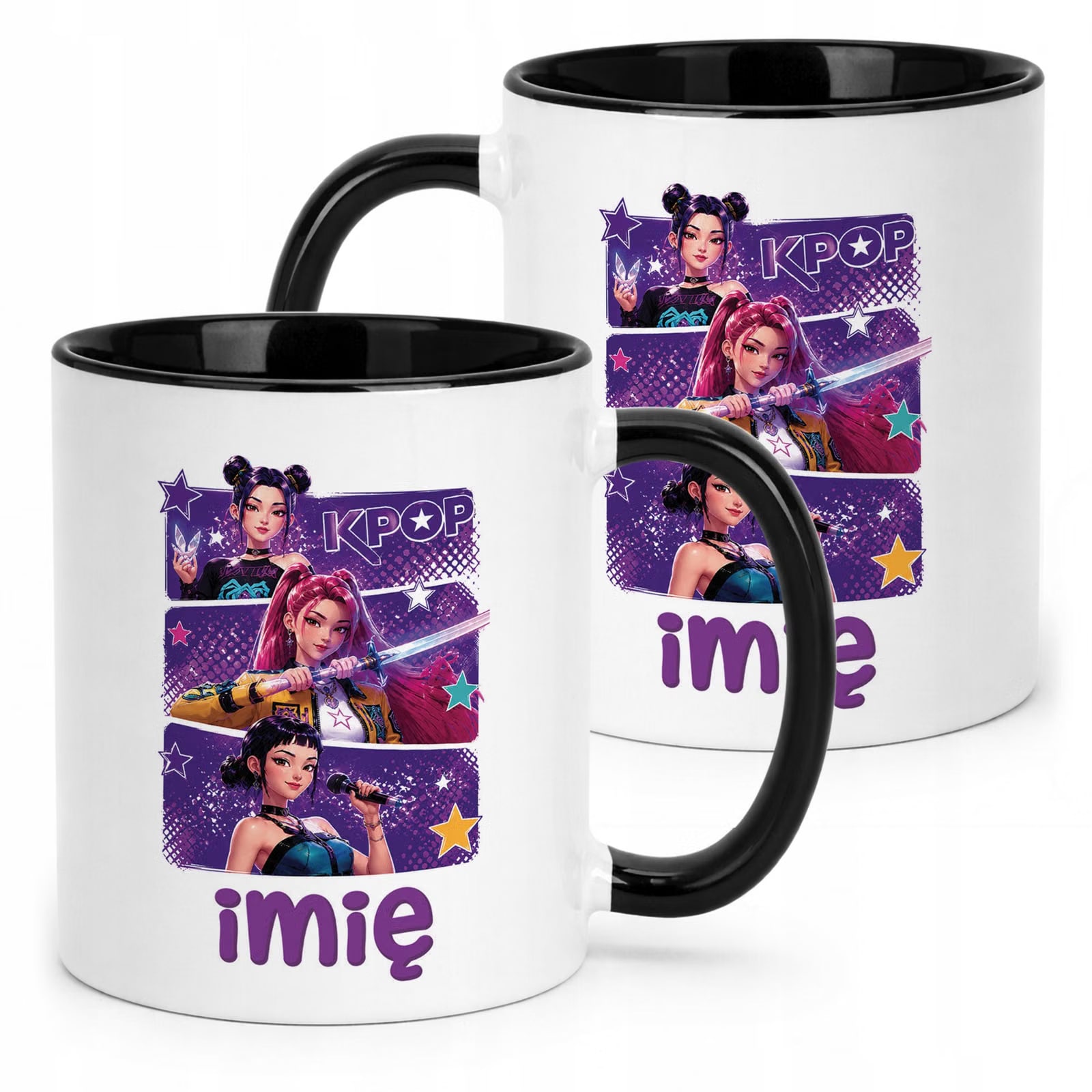 Kubek Czarny z nadrukiem personalizowany ŁOWCZYNIE KPOP Dla Dzieci Prezent