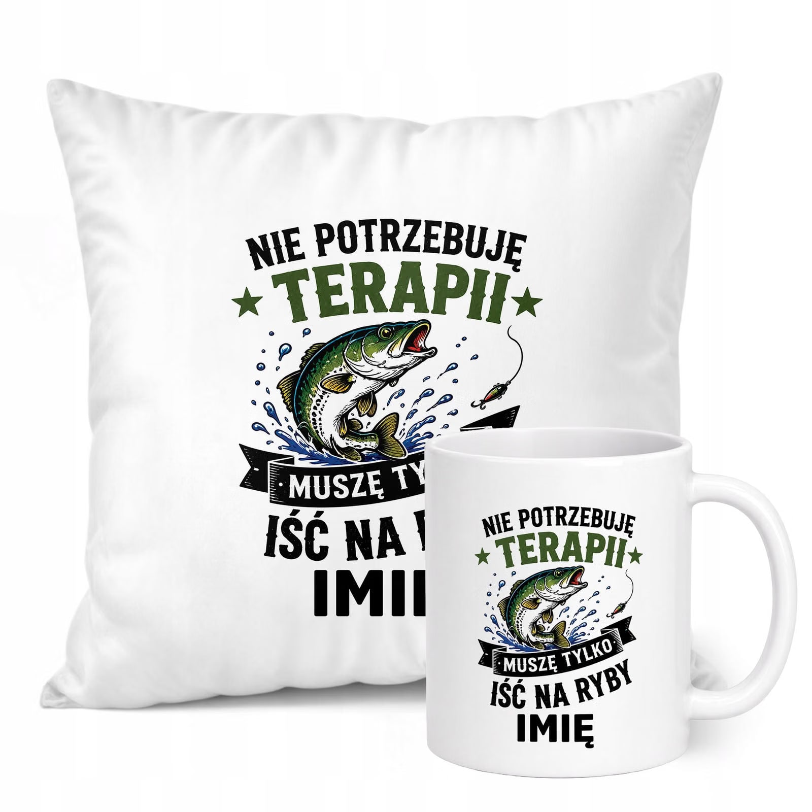 Zestaw Personalizowany Kubek Biały Poduszka Z Nadrukiem Dla Wędkarza