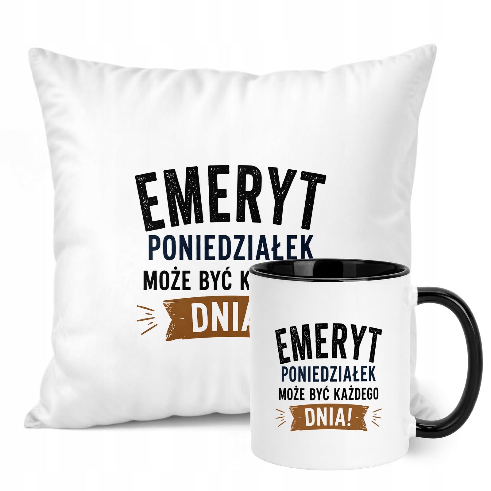 Zestaw Kubek Czarny Poduszka Z Nadrukiem Emerytura Dla Emeryta Prezent