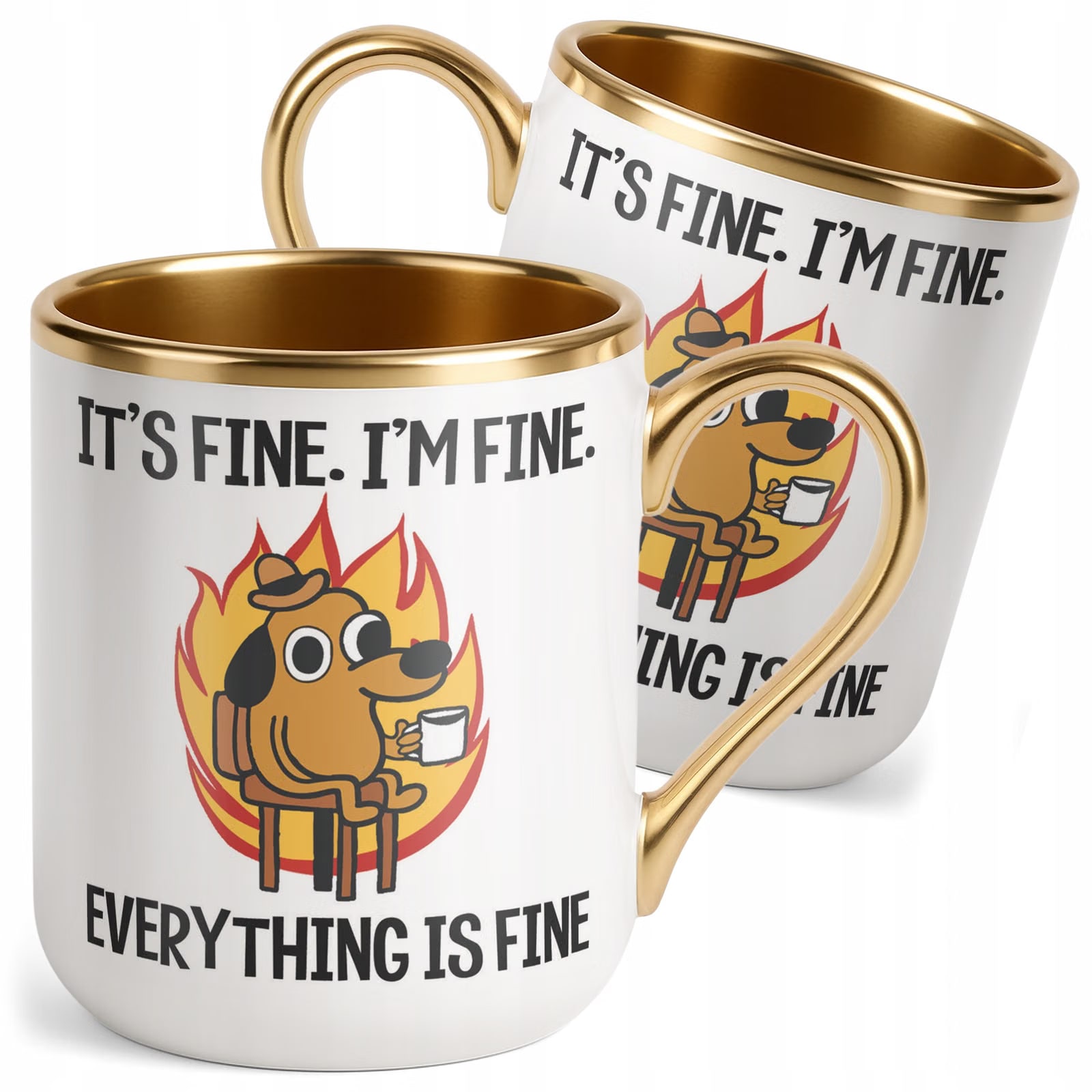 Kubek Premium Złoty Everything Is Fine Pies Mem Zabawny Prezent