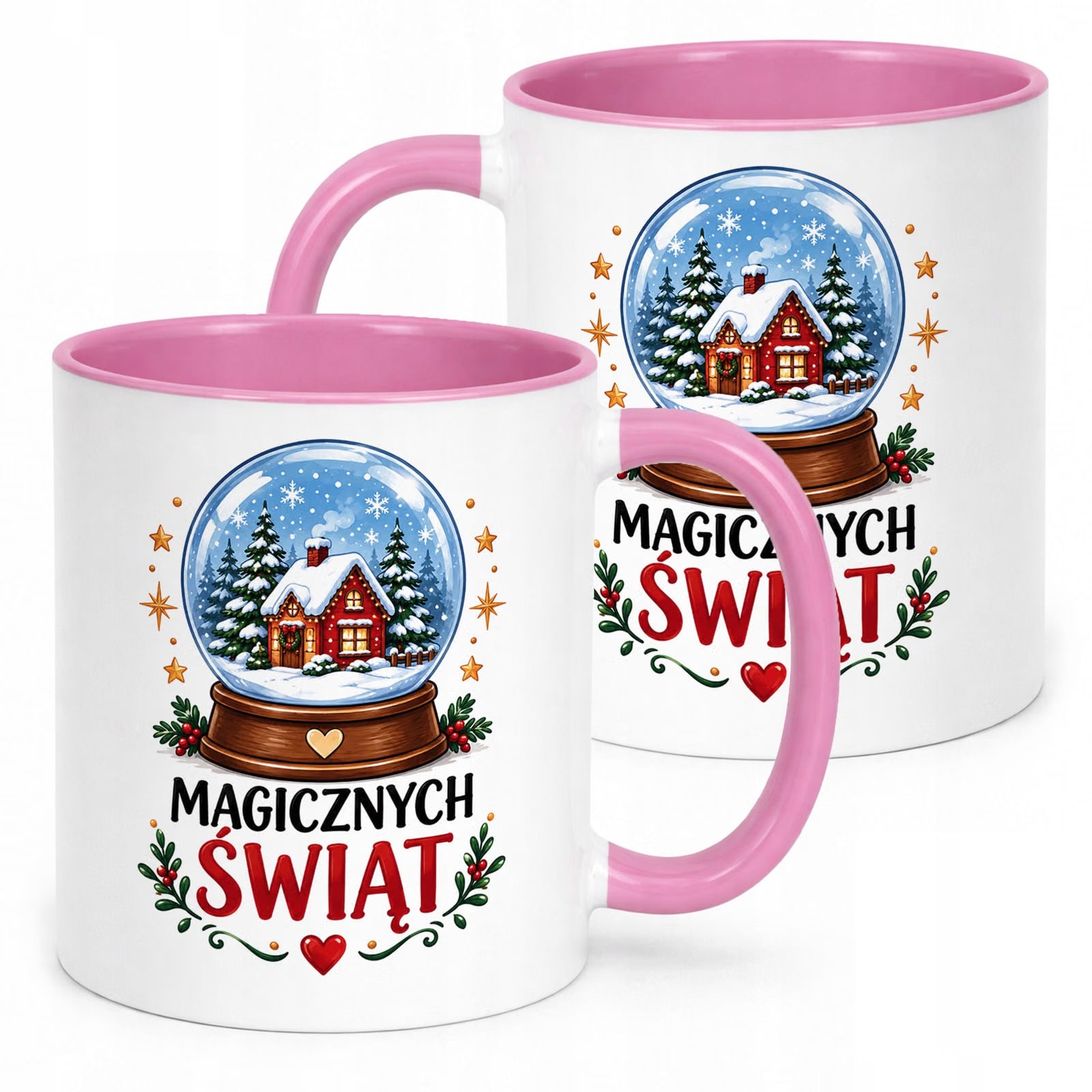 Kubek Różowy z Nadrukiem Boże Narodzenie Mikołajki Magicznych Świąt Prezent