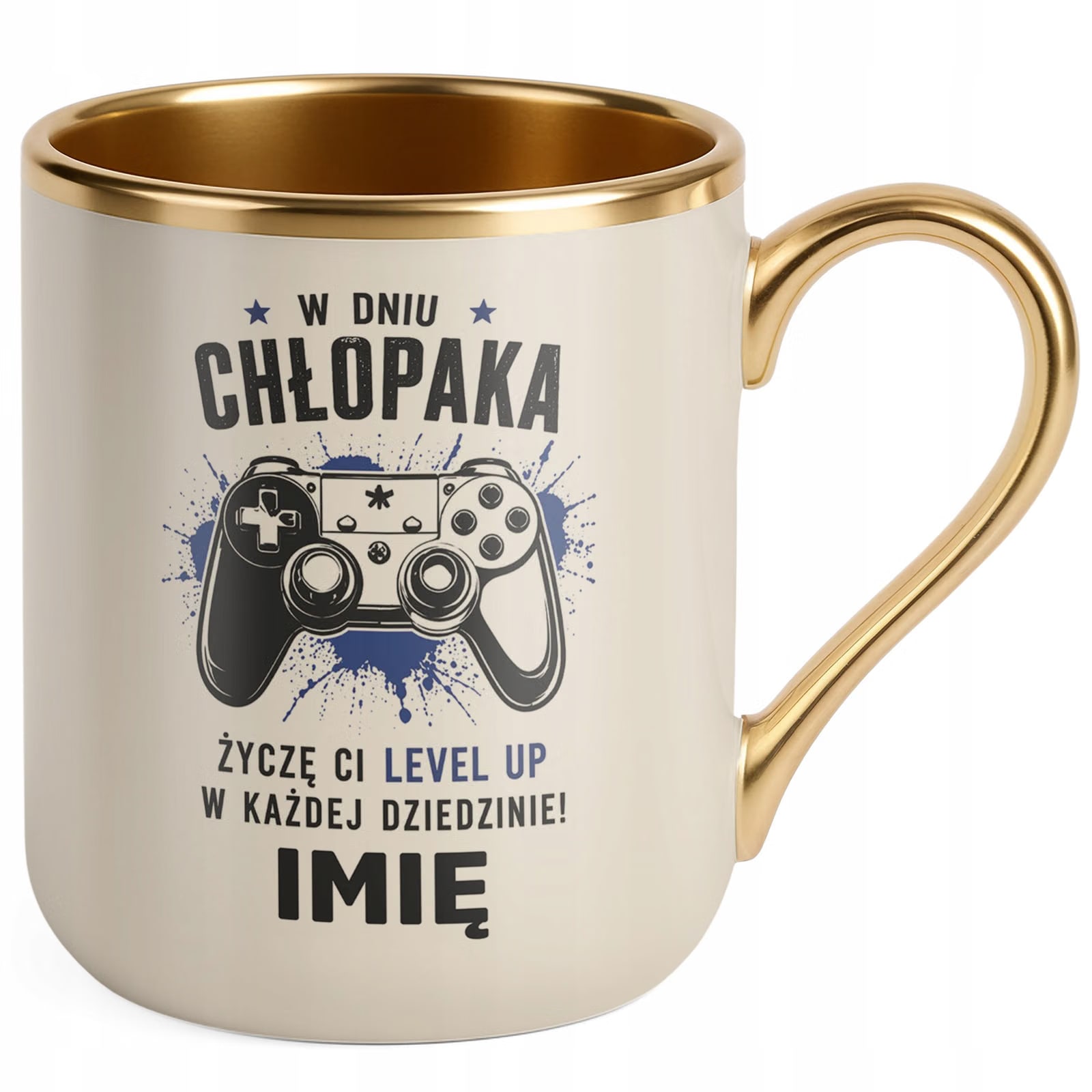 Kubek personalizowany z nadrukiem Premium Złoty Ecru Dzień Chłopaka