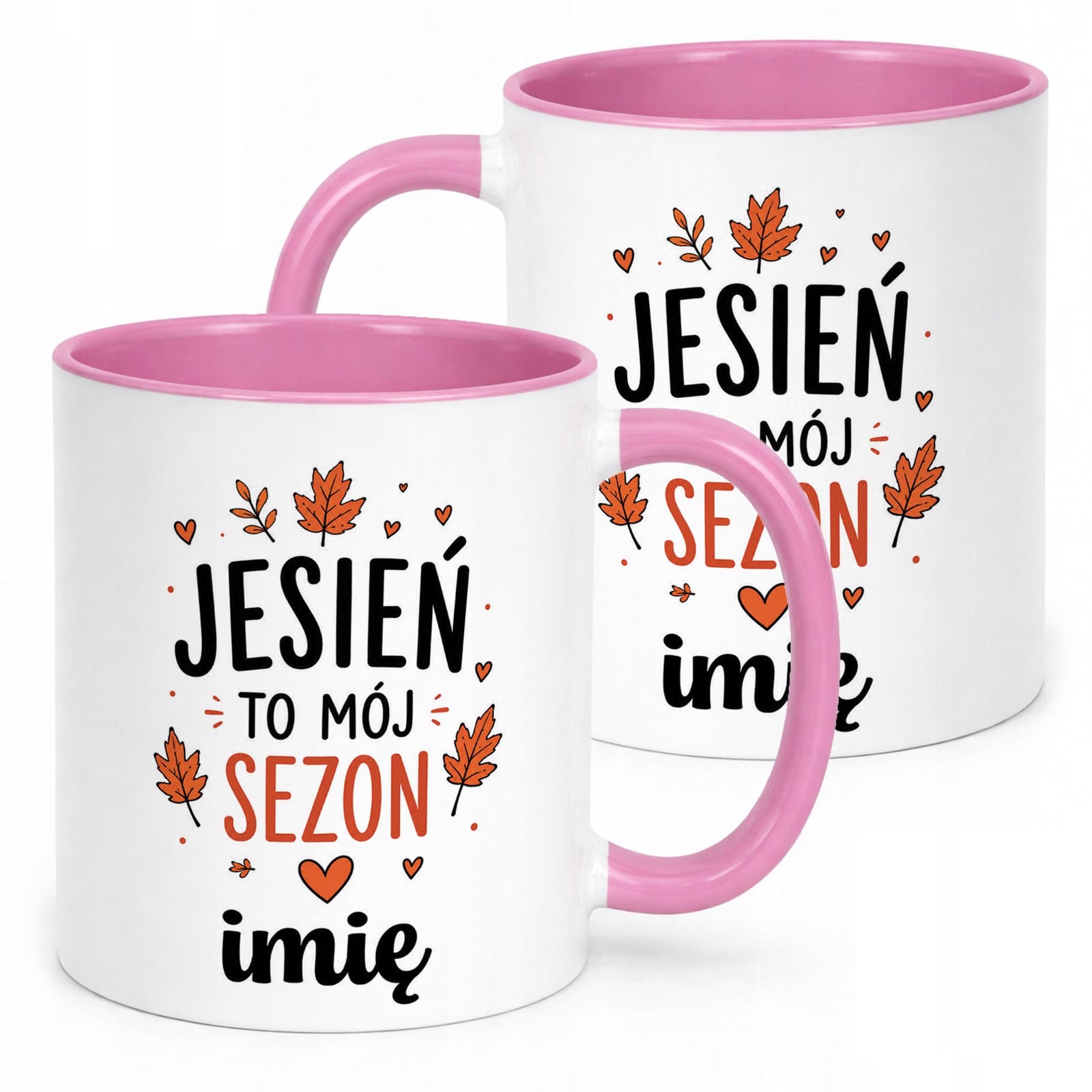 Różowy Kubek personalizowany z nadrukiem Jesienny Jesień Prezent Upominek