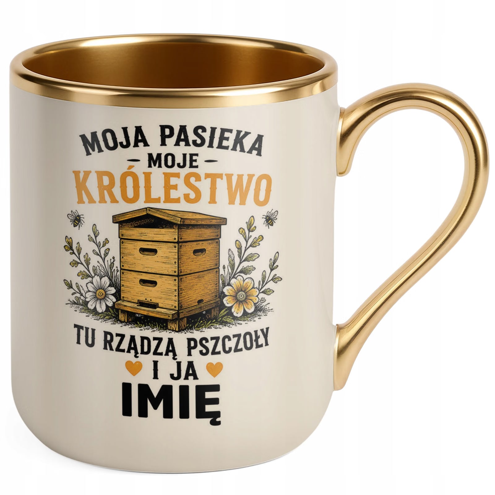 Kubek Personalizowany z nadrukiem Premium Złoty Ecru Dla Pszczelarza