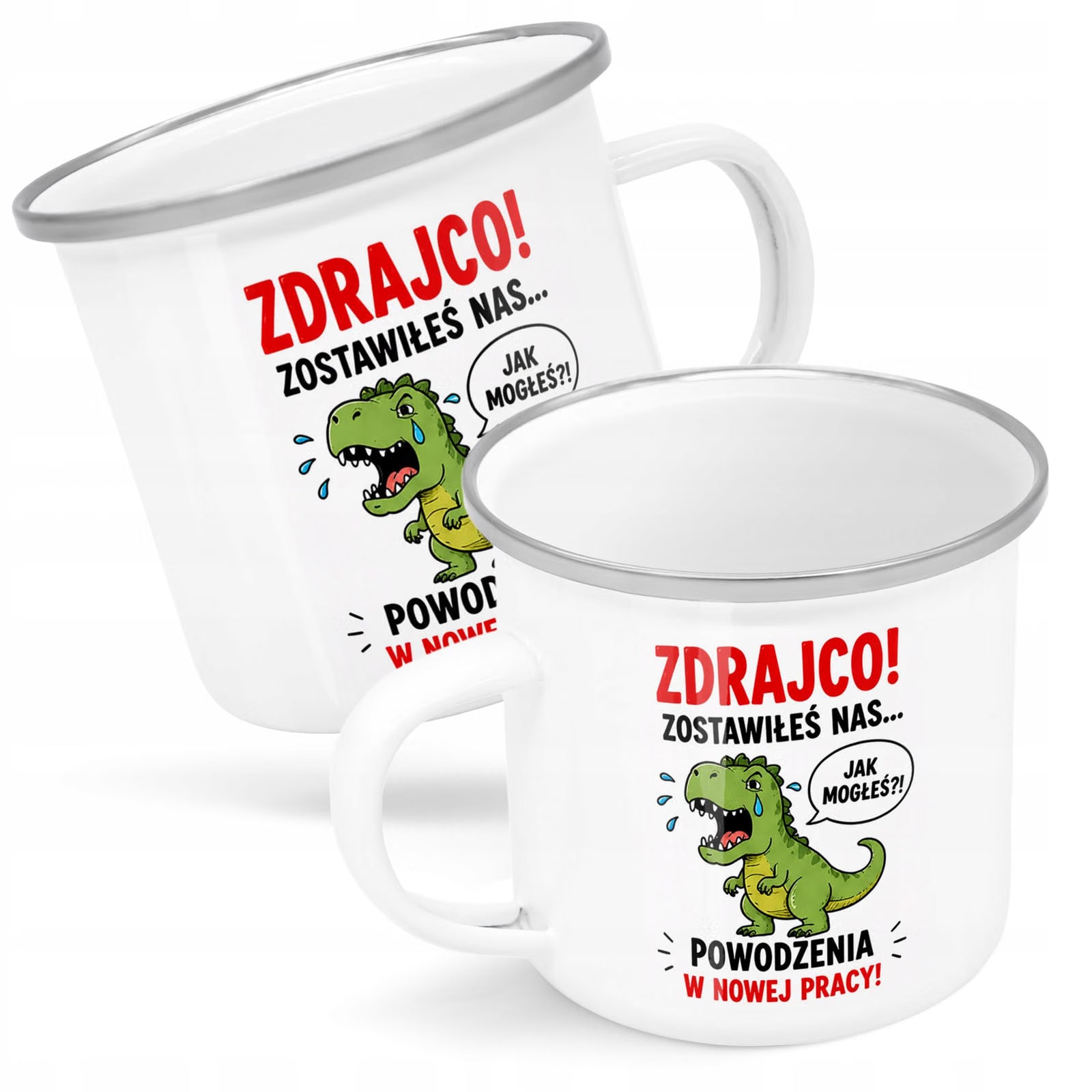 Kubek Emaliowany Odejście z Pracy z Nadrukiem Biały Metalowy Prezent