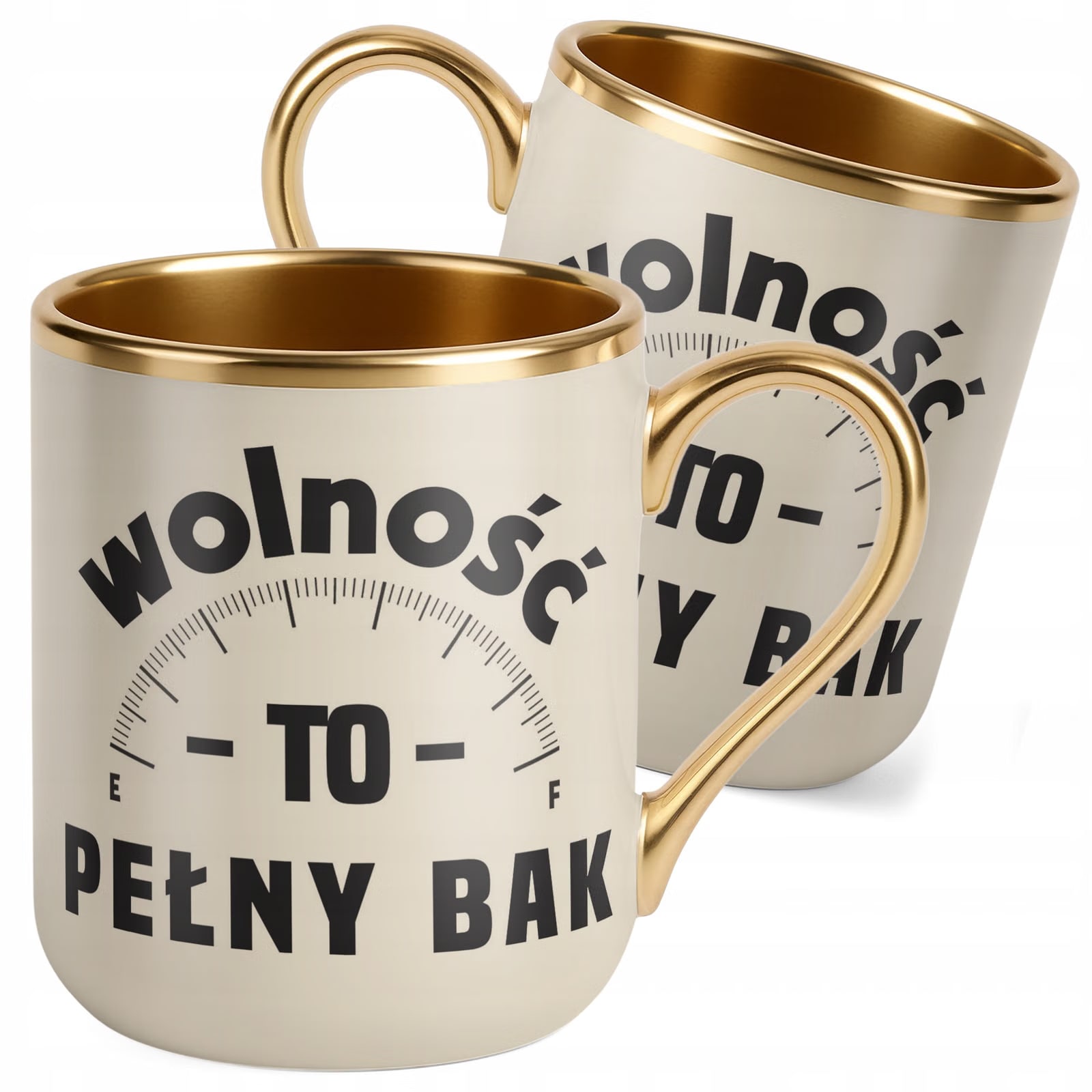 Kubek Premium Złoty Ecru Wolność To Pełny Bak Dla Fanów Motoryzacji Prezent