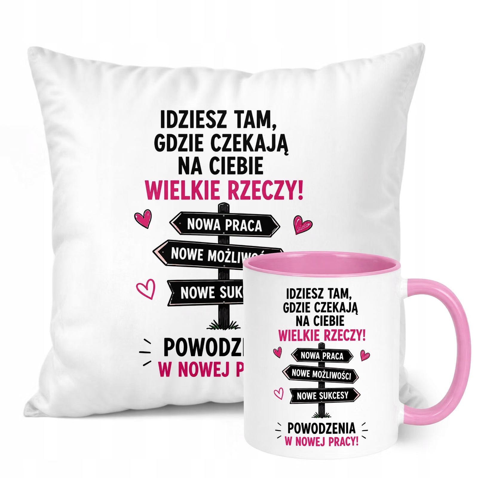 Zestaw Kubek Różowy Poduszka Z Nadrukiem Odejście z Pracy Prezent