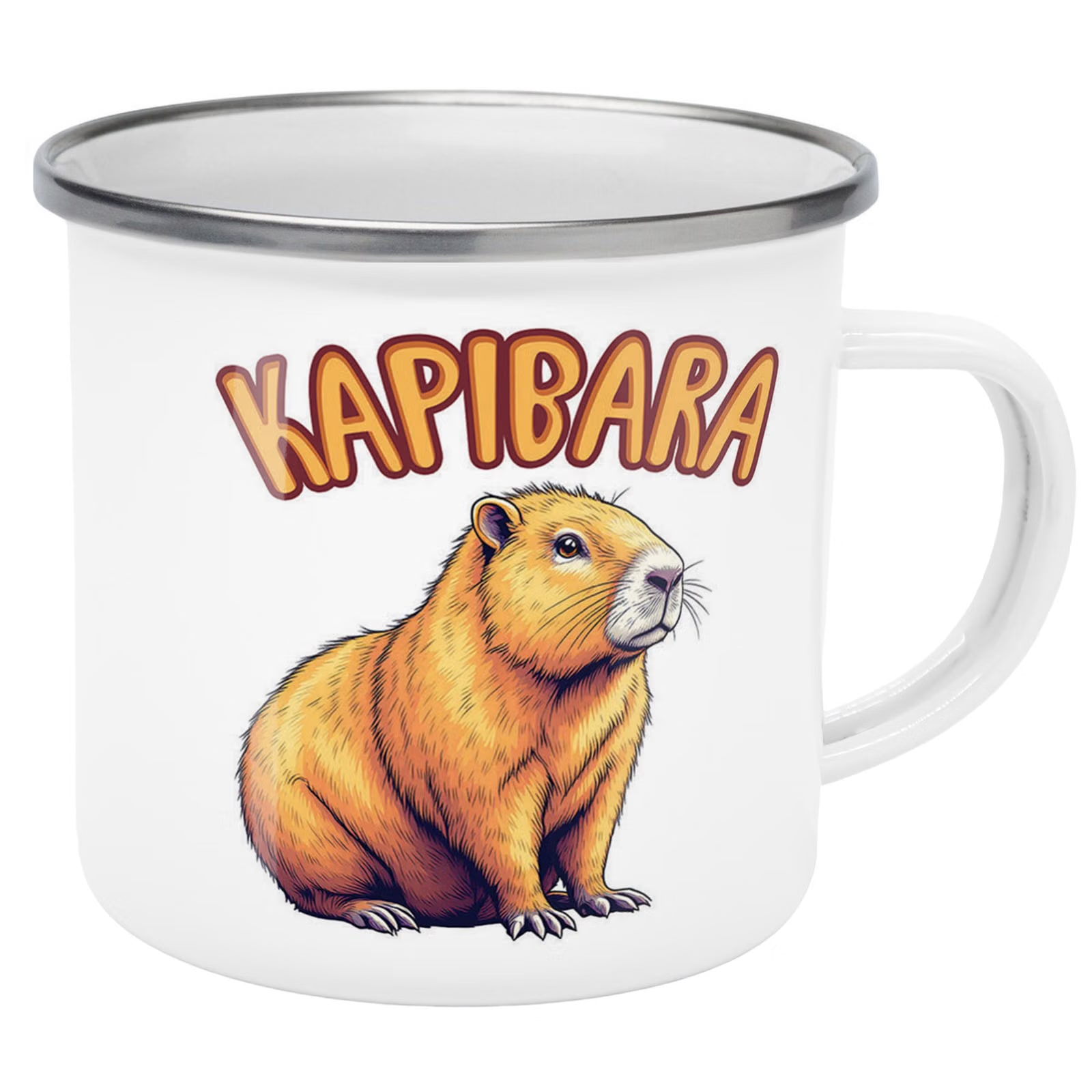 Kubek Emaliowany Kapibara Capybara Zwierzak z Nadrukiem Biały Metalowy