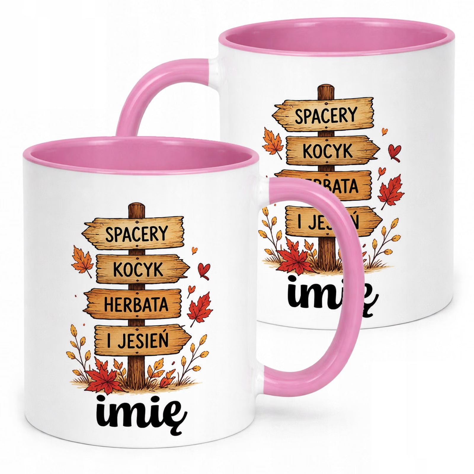 Różowy Kubek personalizowany z nadrukiem Jesienny Jesień Prezent Upominek