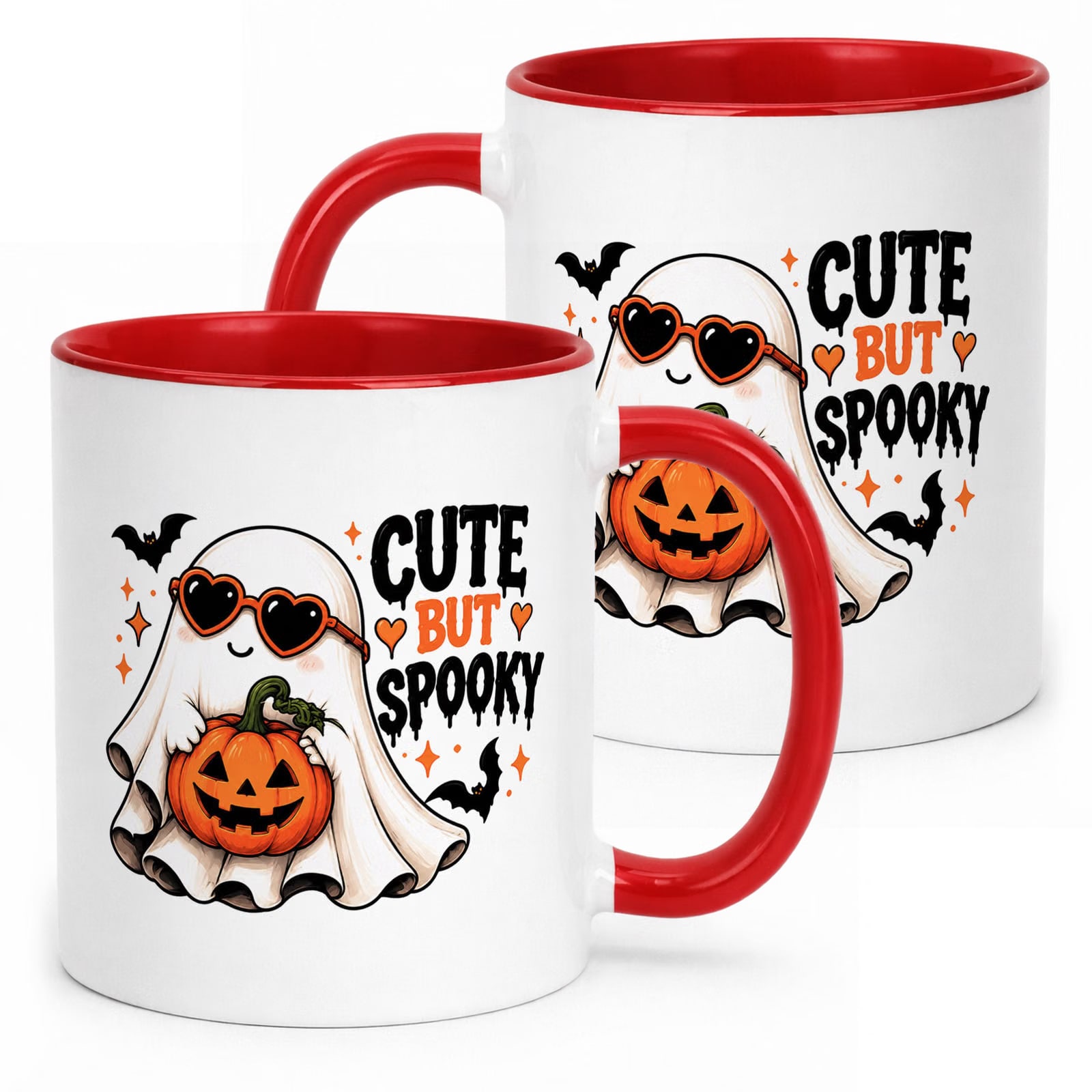 Kubek Czerwony z Nadrukiem Halloween Jesień Duch Dynia Prezent Upominek
