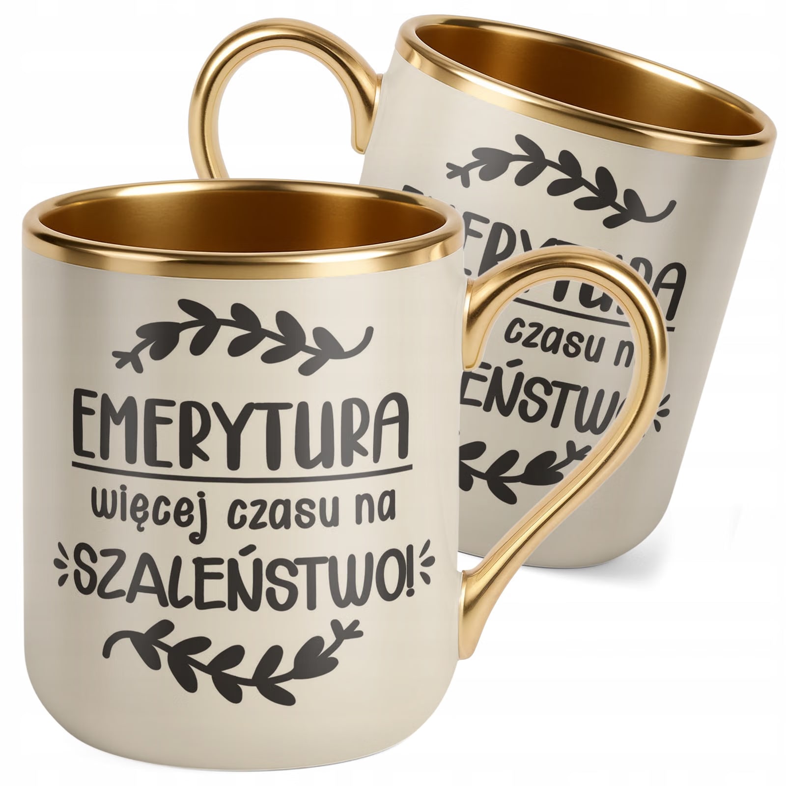 Kubek Premium Złoty Ecru Z okazji Emerytury Dla Emeryta Emerytki Prezent
