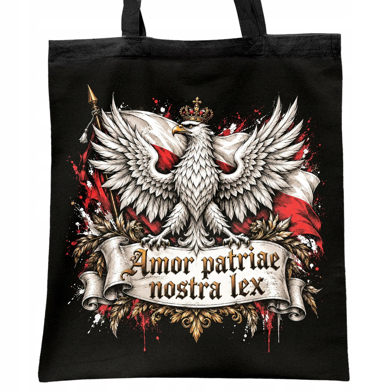 Torba shopper czarna patriotyczna święto niepodległości z nadrukiem