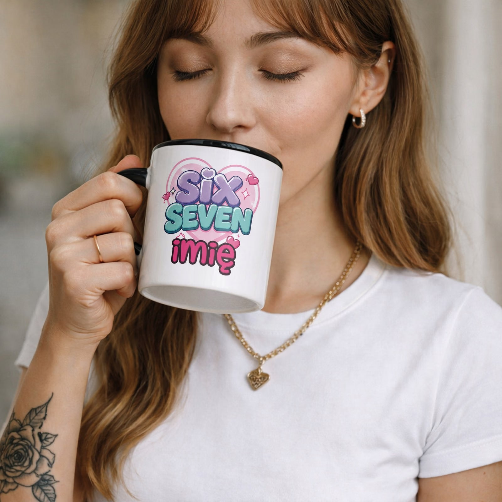 Zestaw personalizowany Kubek Czarny Podkładka pod mysz 67 Six Seven