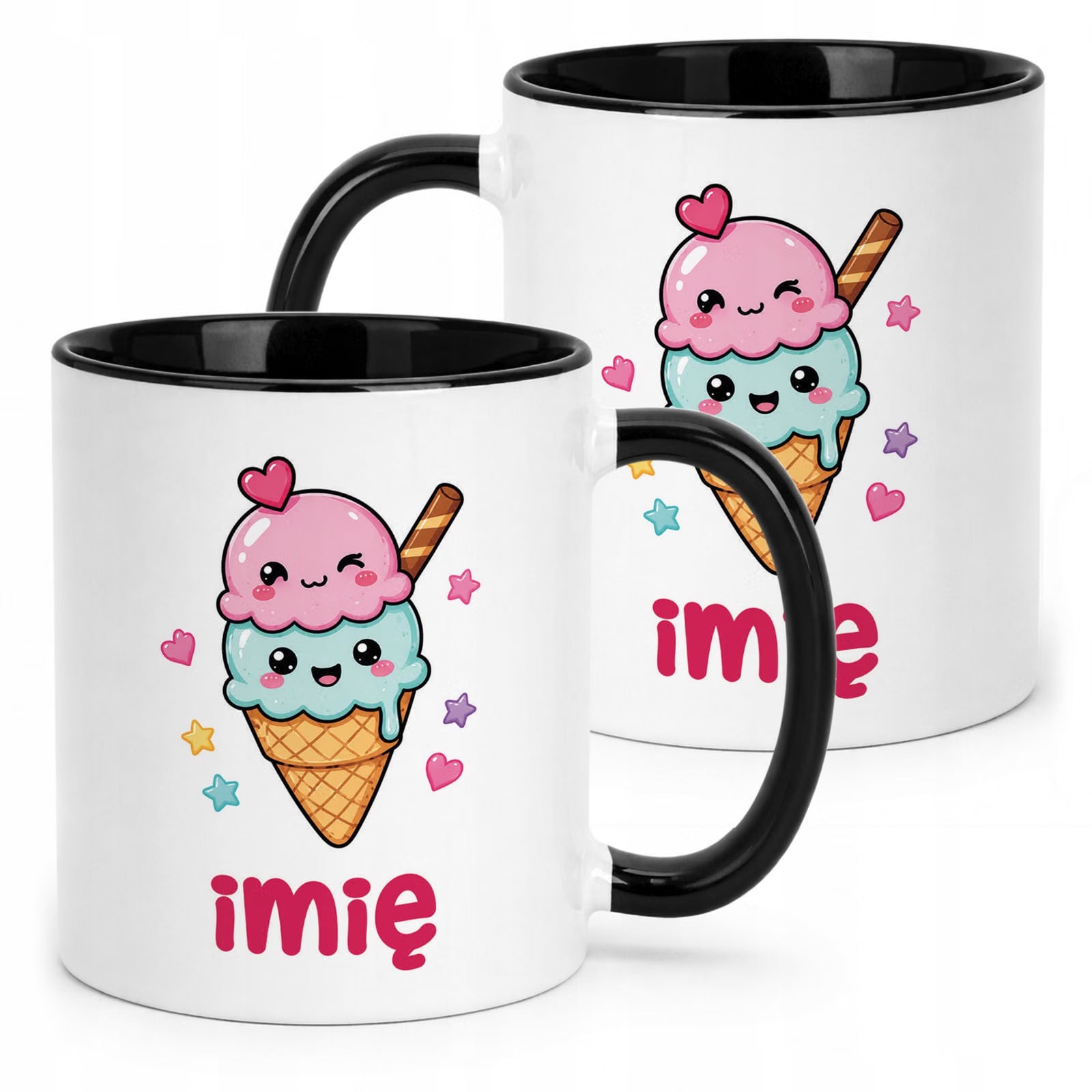 Kubek Czarny z nadrukiem personalizowany Kawaii Lody Dla Dzieci Prezent