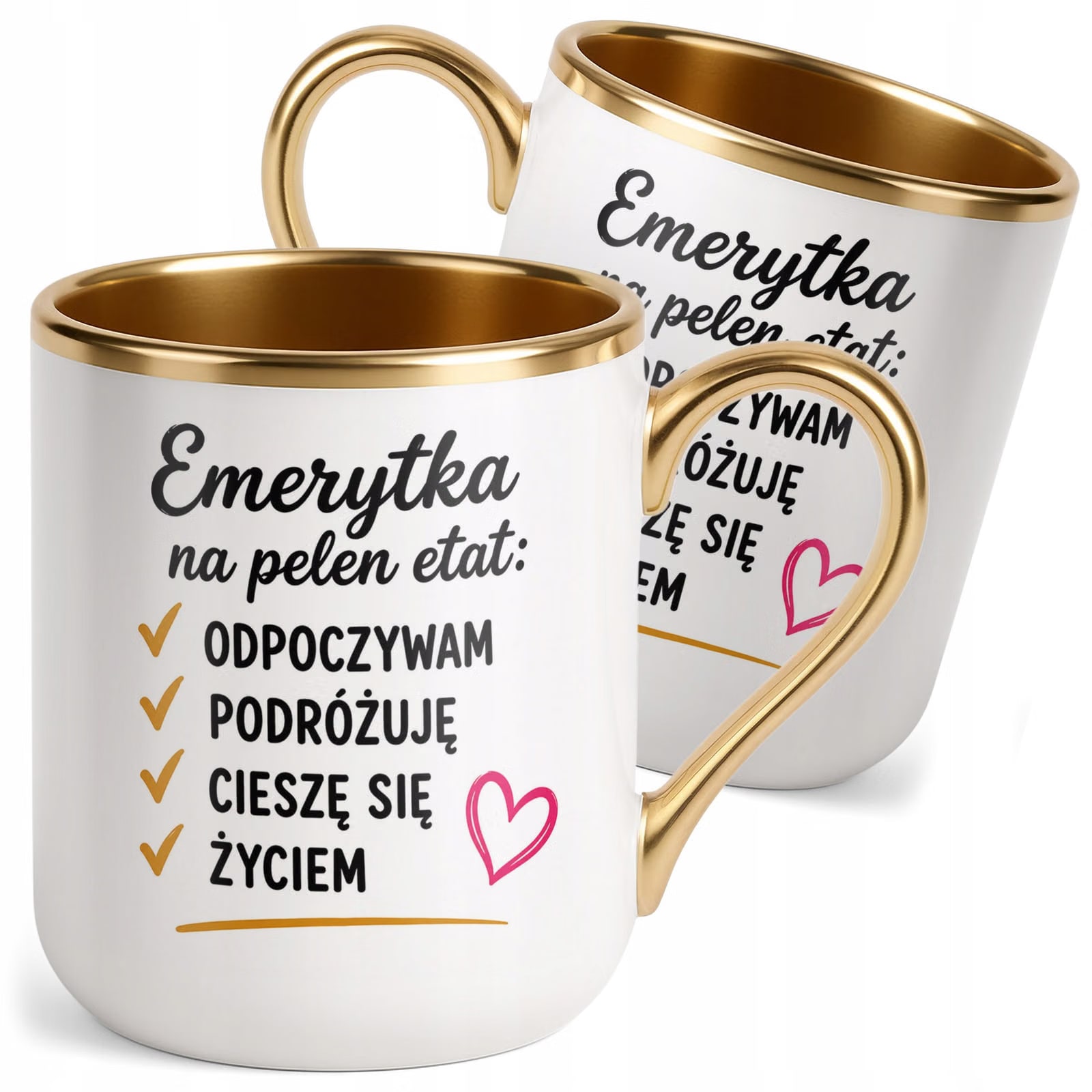 Kubek z nadrukiem Premium Złoty Emerytura Dla Emerytki Upominek Prezent