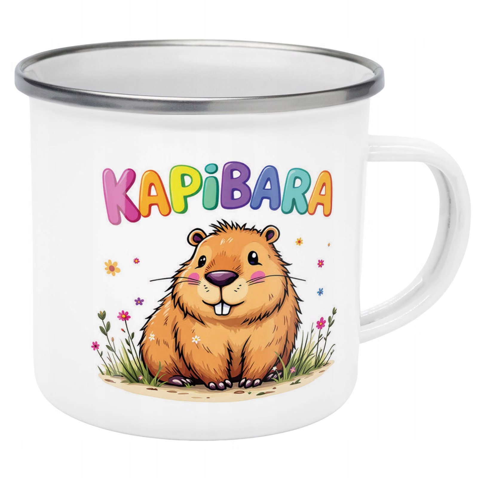 Kubek Emaliowany Kapibara Capybara Zwierzak z Nadrukiem Biały Metalowy