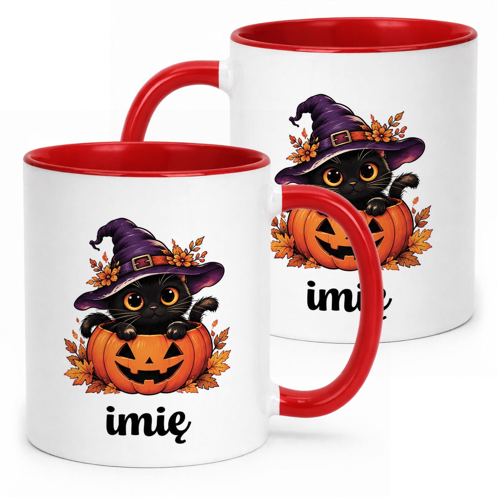Kubek Czerwony Personalizowany z Nadrukiem Halloween Jesień Prezent