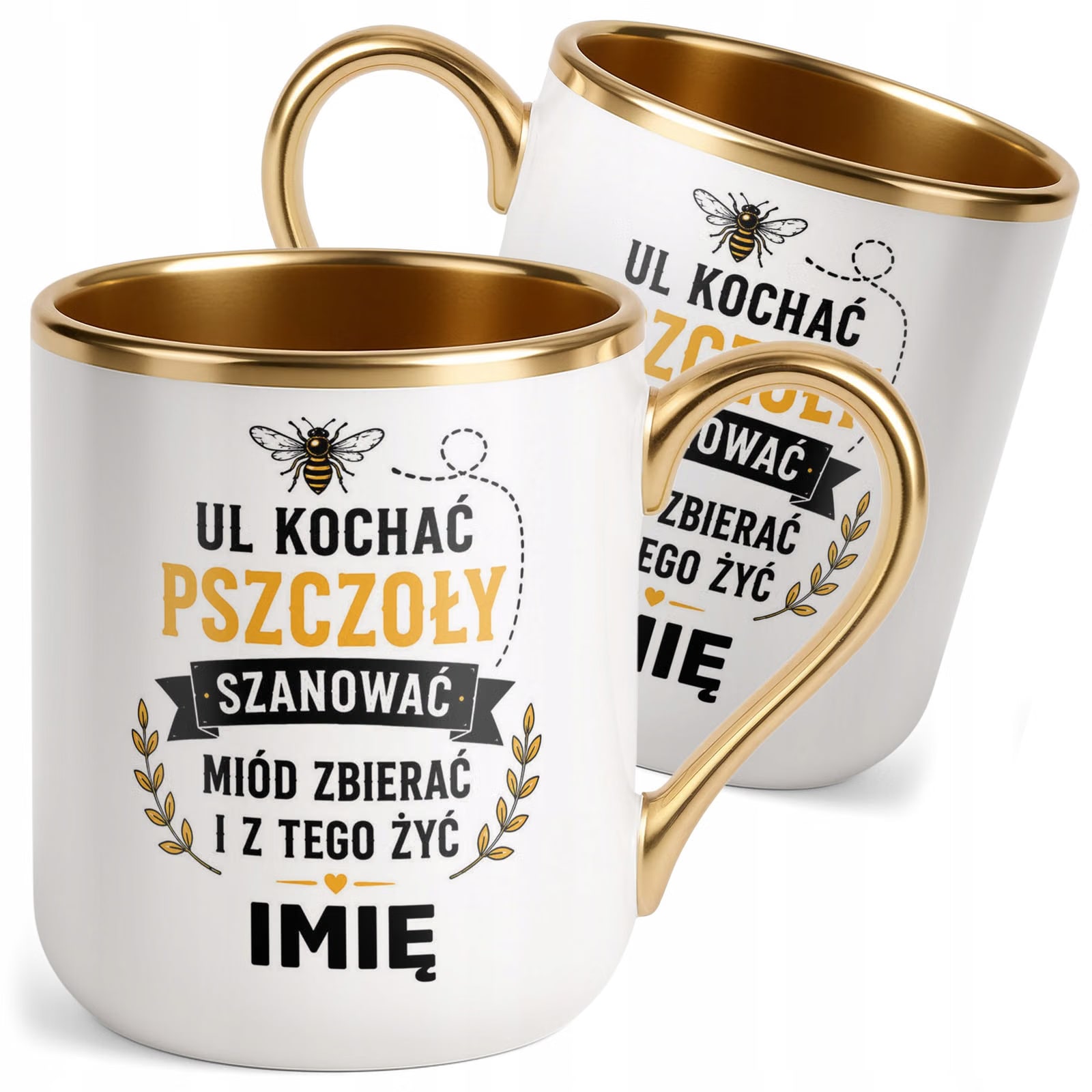 Kubek Personalizowany z nadrukiem Premium Złoty Dla Pszczelarza Prezent