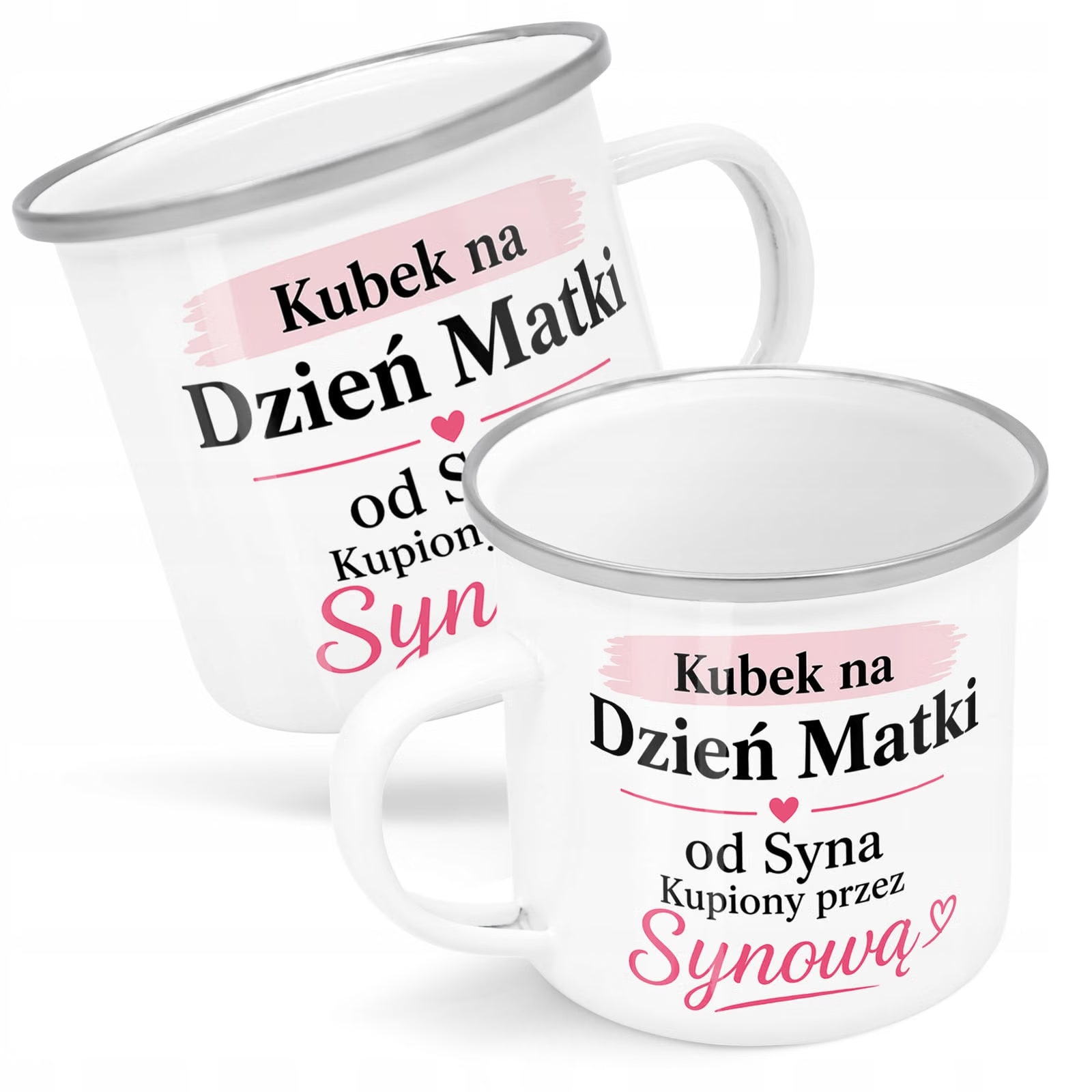 Kubek Emaliowany Dzień Matki dla mamy super z Nadrukiem Biały Metalowy