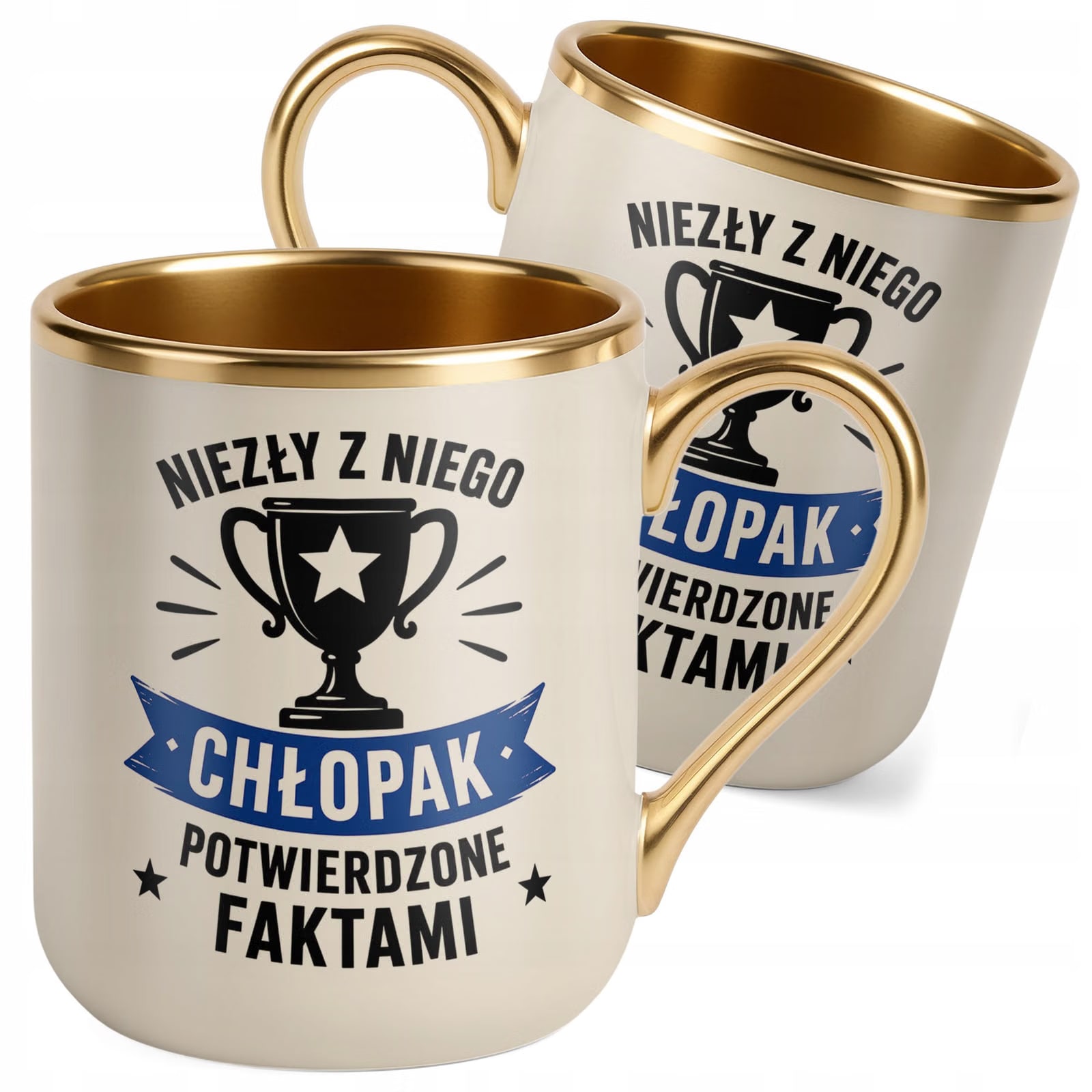 Kubek z nadrukiem Premium Złoty Ecru Dzień Chłopaka Mężczyzny Prezent