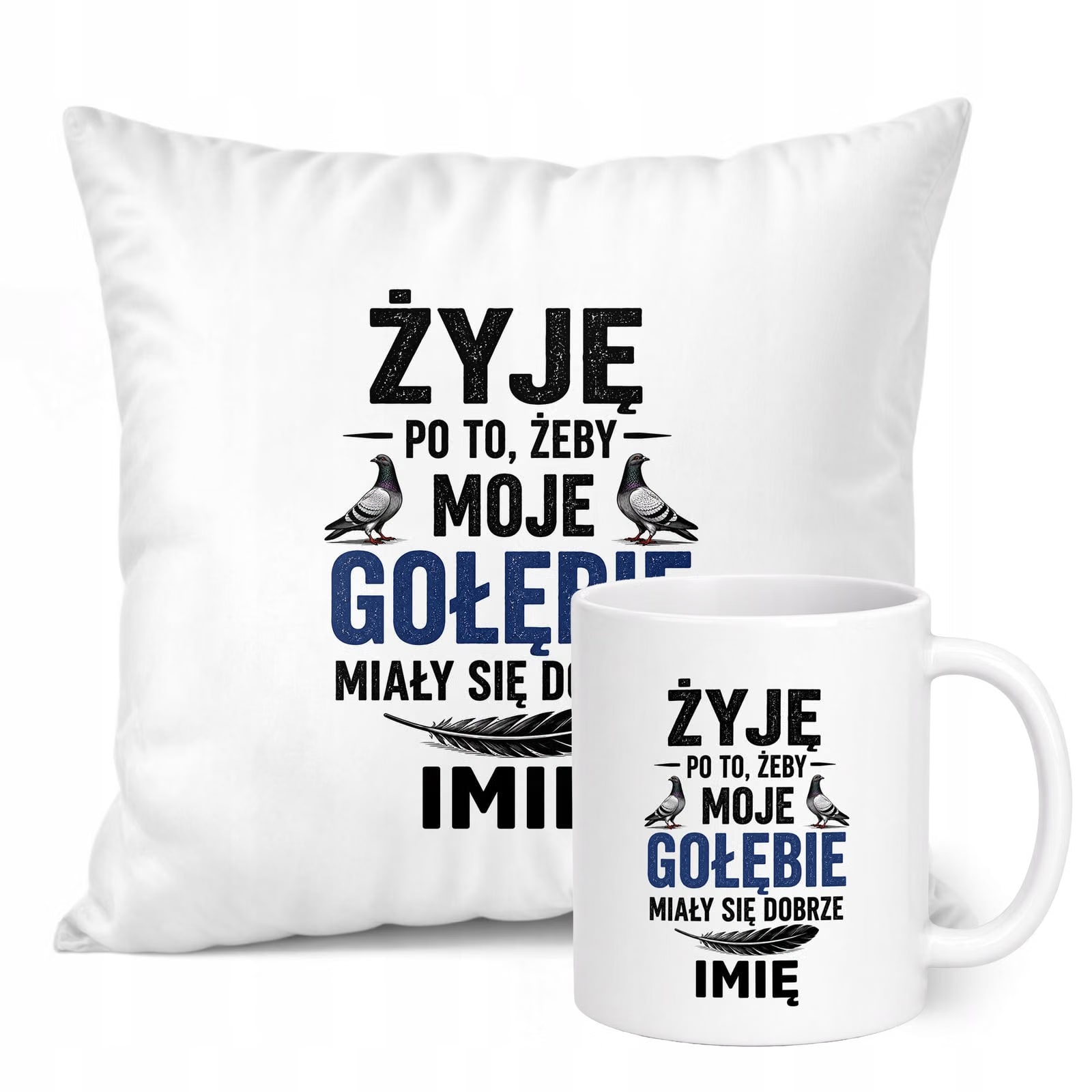 Zestaw Personalizowany Kubek Biały Poduszka Z Nadrukiem Dla Gołębiarza