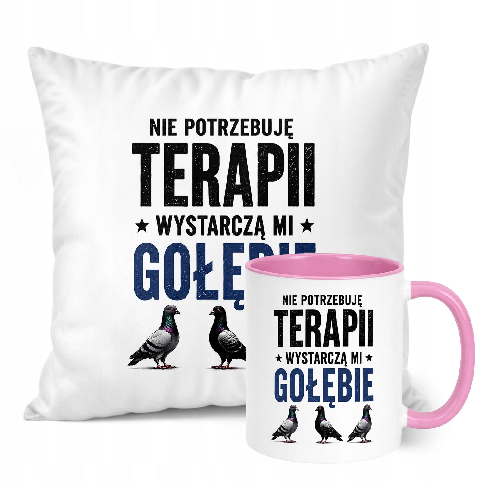 Zestaw Kubek Różowy Poduszka Z Nadrukiem Dla Gołębiarza Prezent