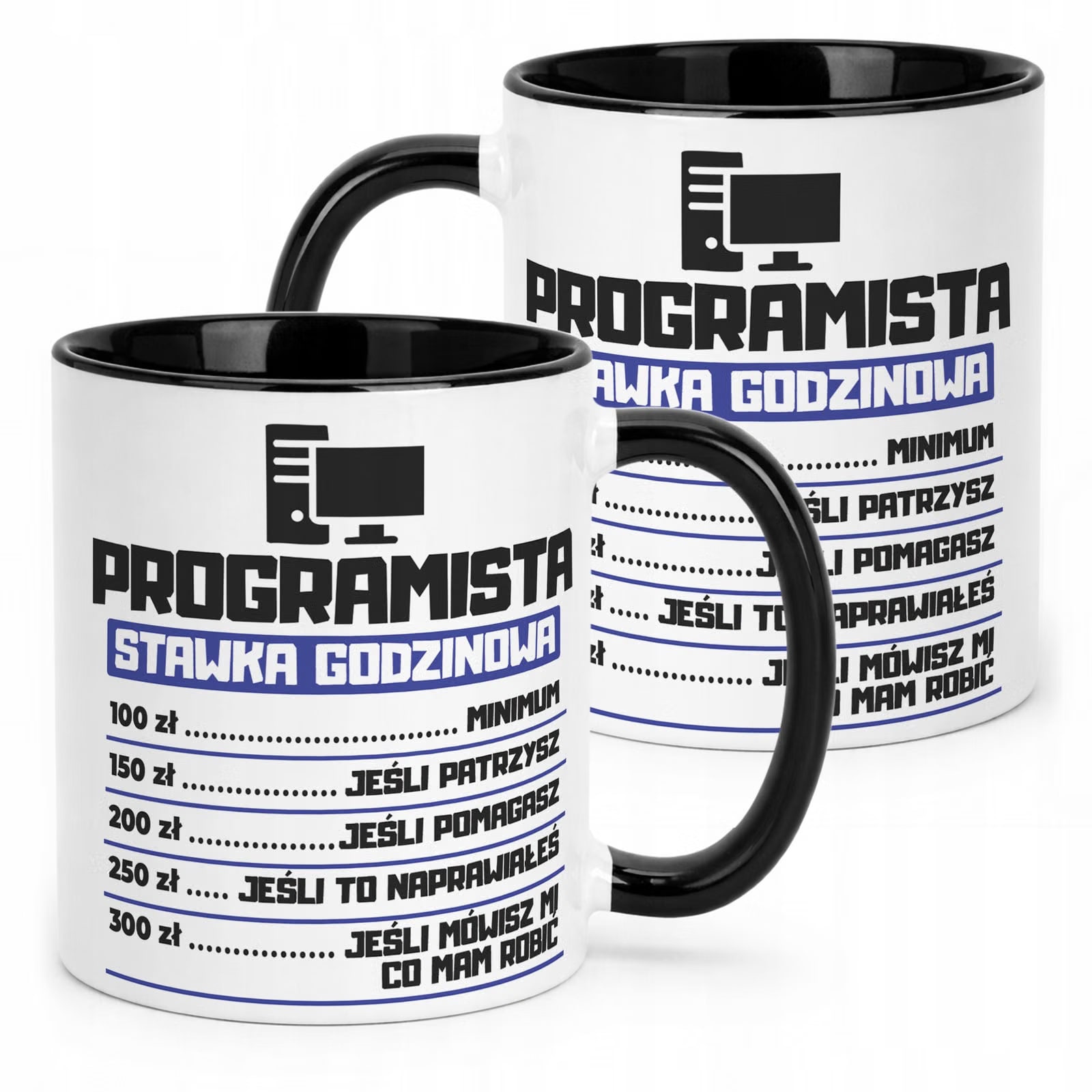 Kubek Czarny Programista Stawka Godzinowa Zabawny Prezent Upominek