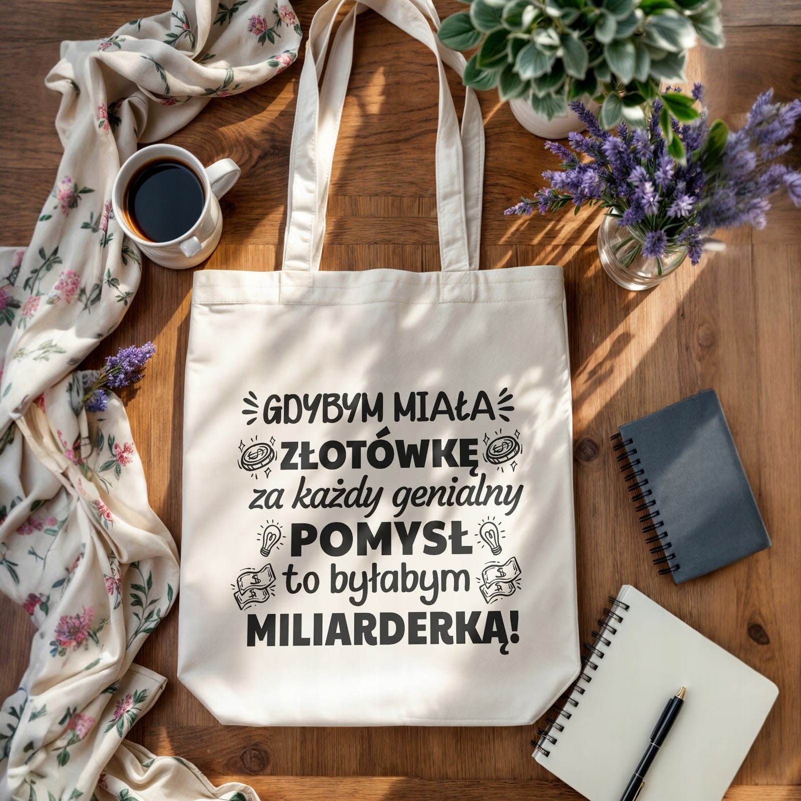 Torba bawełniana premium prezent na Dzień Kobiet Byłabym Miliarderką
