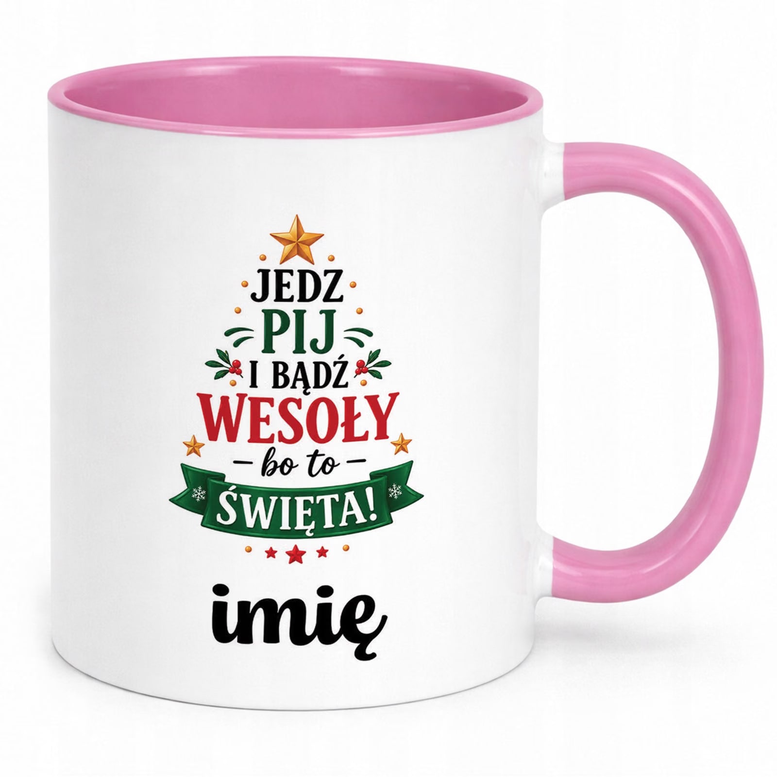 Kubek Różowy Personalizowany z Nadrukiem Boże Narodzenie Święta Prezent