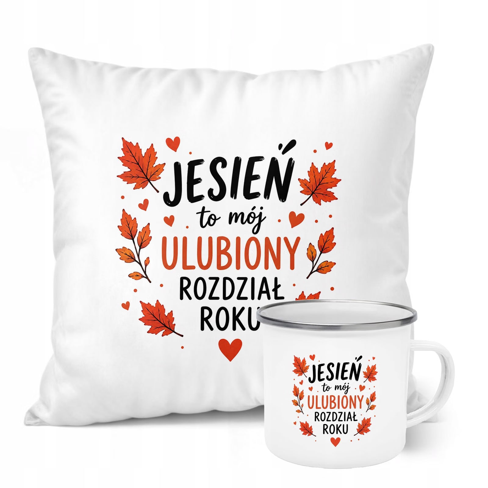 Zestaw Kubek Emaliowany Poduszka Jesień Jesienny Z Nadrukiem