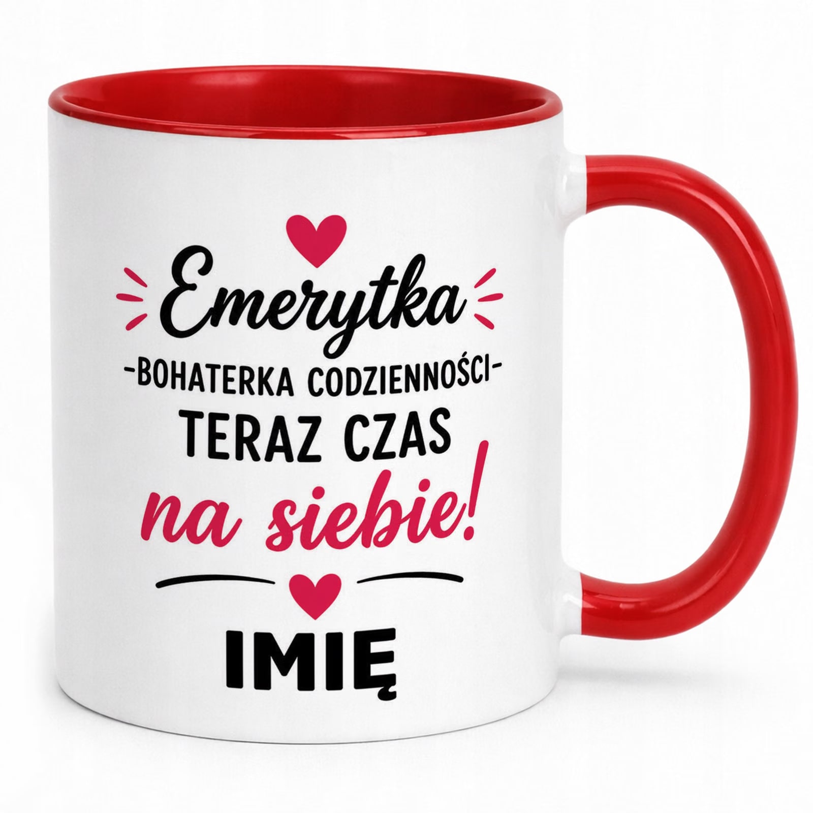 Kubek Czerwony Personalizowany z Nadrukiem Emerytura Dla Emerytki Prezent