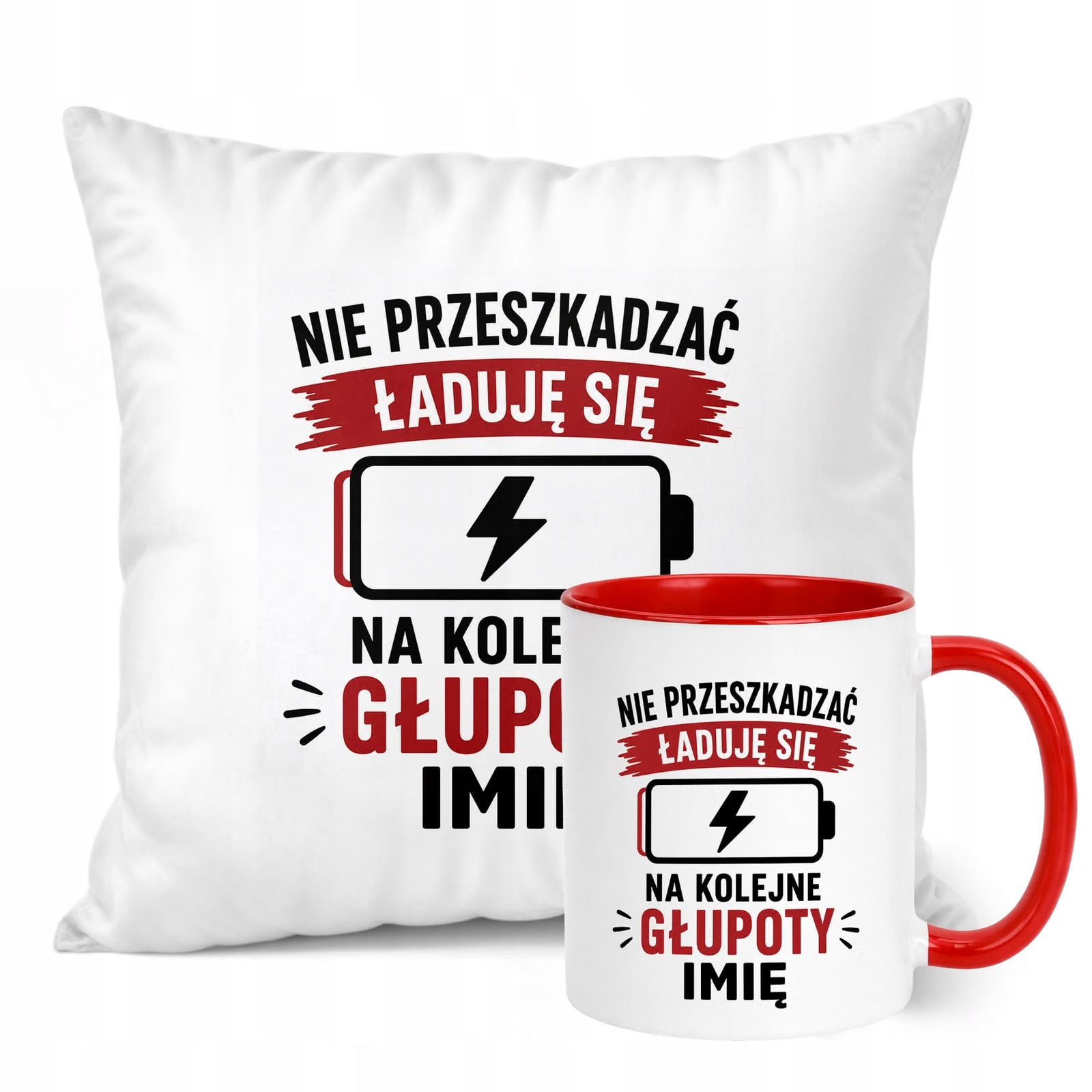 Zestaw Personalizowany Kubek Czerwony Poduszka Dzień Chłopaka Z Nadrukiem