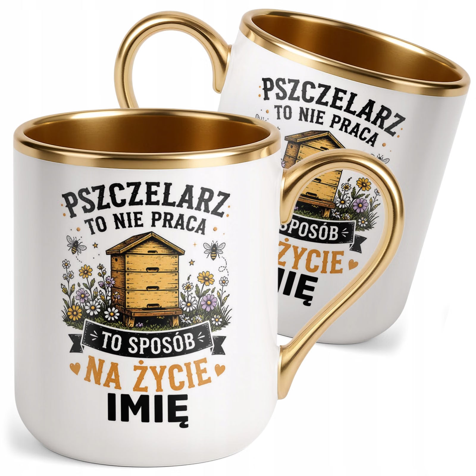 Kubek Personalizowany z nadrukiem Premium Złoty Dla Pszczelarza Prezent