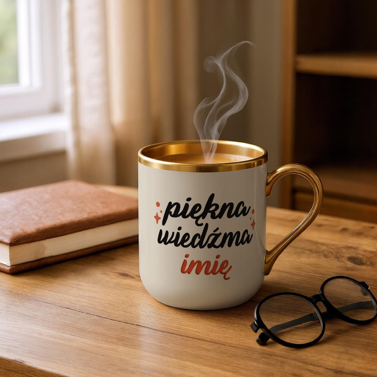 Kubek Premium Złoty Ecru Personalizowany Jesienny Piękna Wiedźma