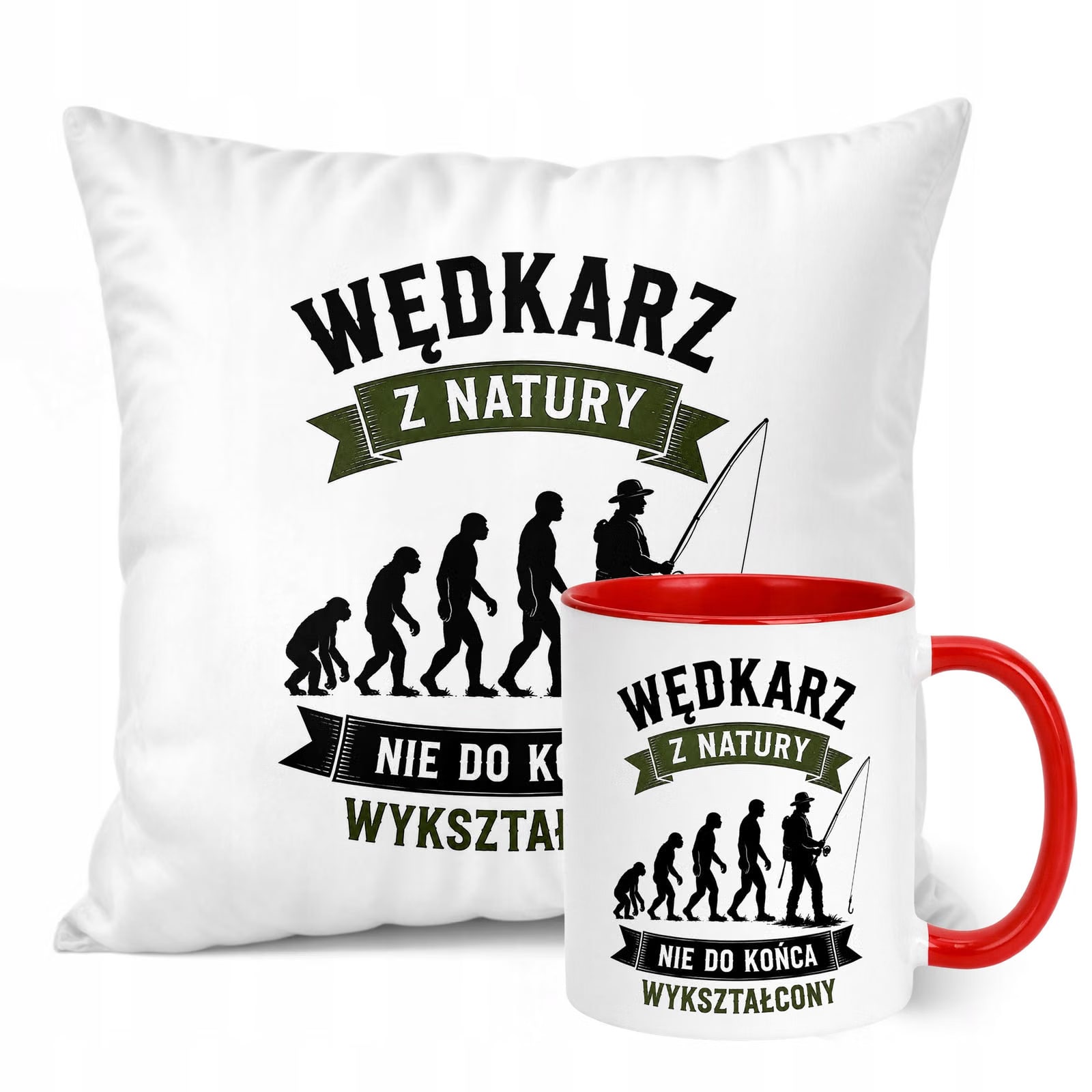 Zestaw Kubek Czerwony Poduszka Z Nadrukiem Dla Wędkarza Prezent