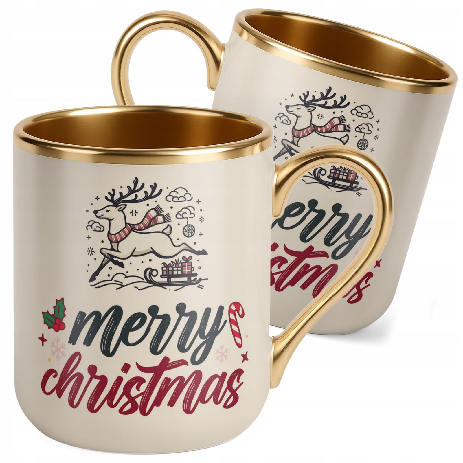 Kubek Premium Złoty Ecru Boże Narodzenie Mikołajki Merry Christmas Prezent