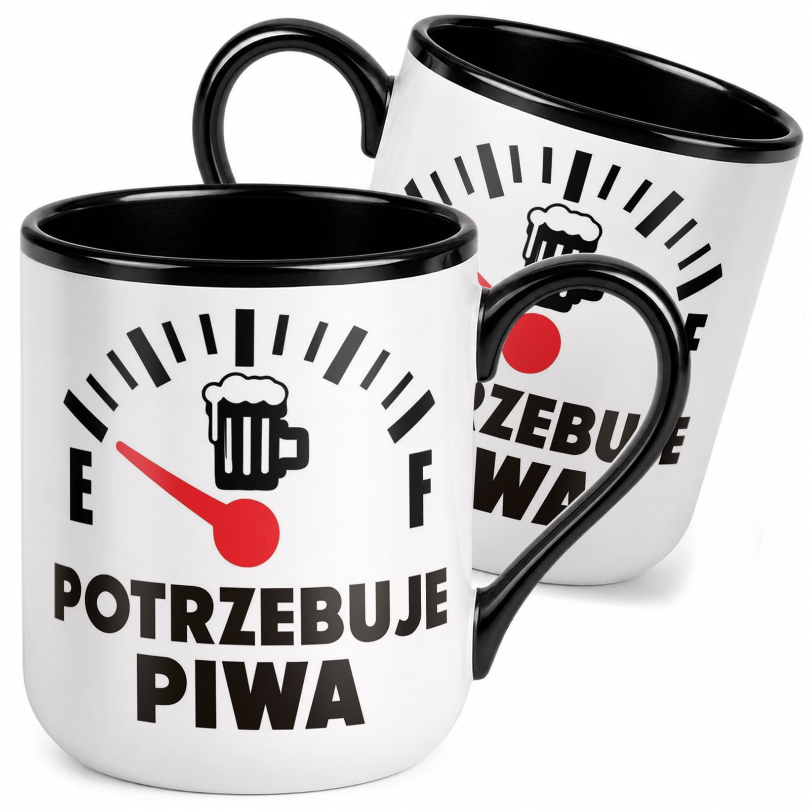 Kubek z nadrukiem Premium Czarny Potrzebuje Piwa Upominek Prezent