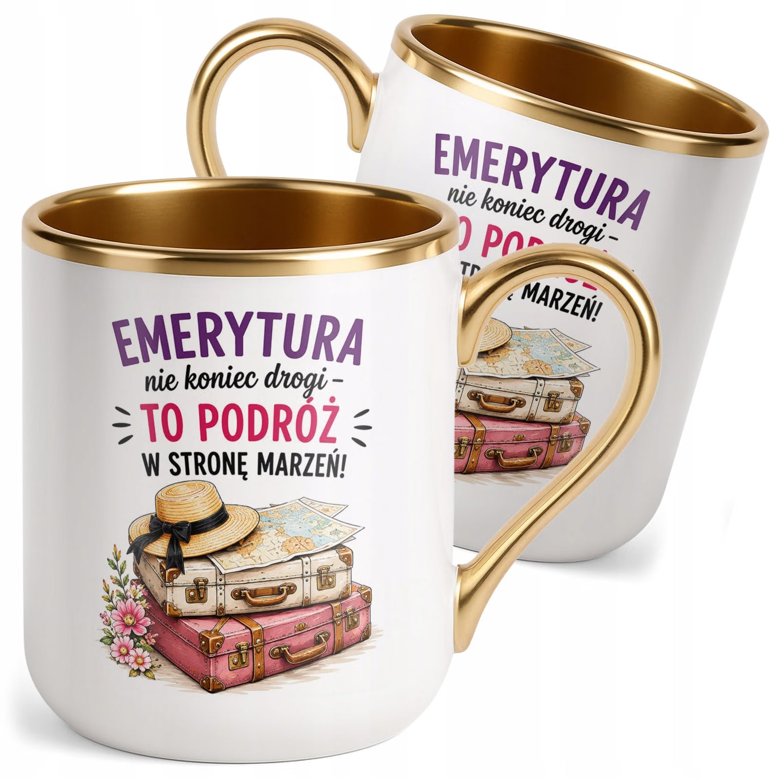 Kubek z nadrukiem Premium Złoty Emerytura Dla Emerytki Upominek Prezent