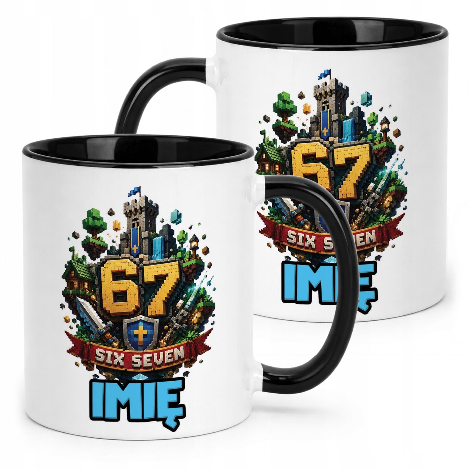 Kubek Czarny z nadrukiem personalizowany SIX SEVEN Dla Dzieci Prezent