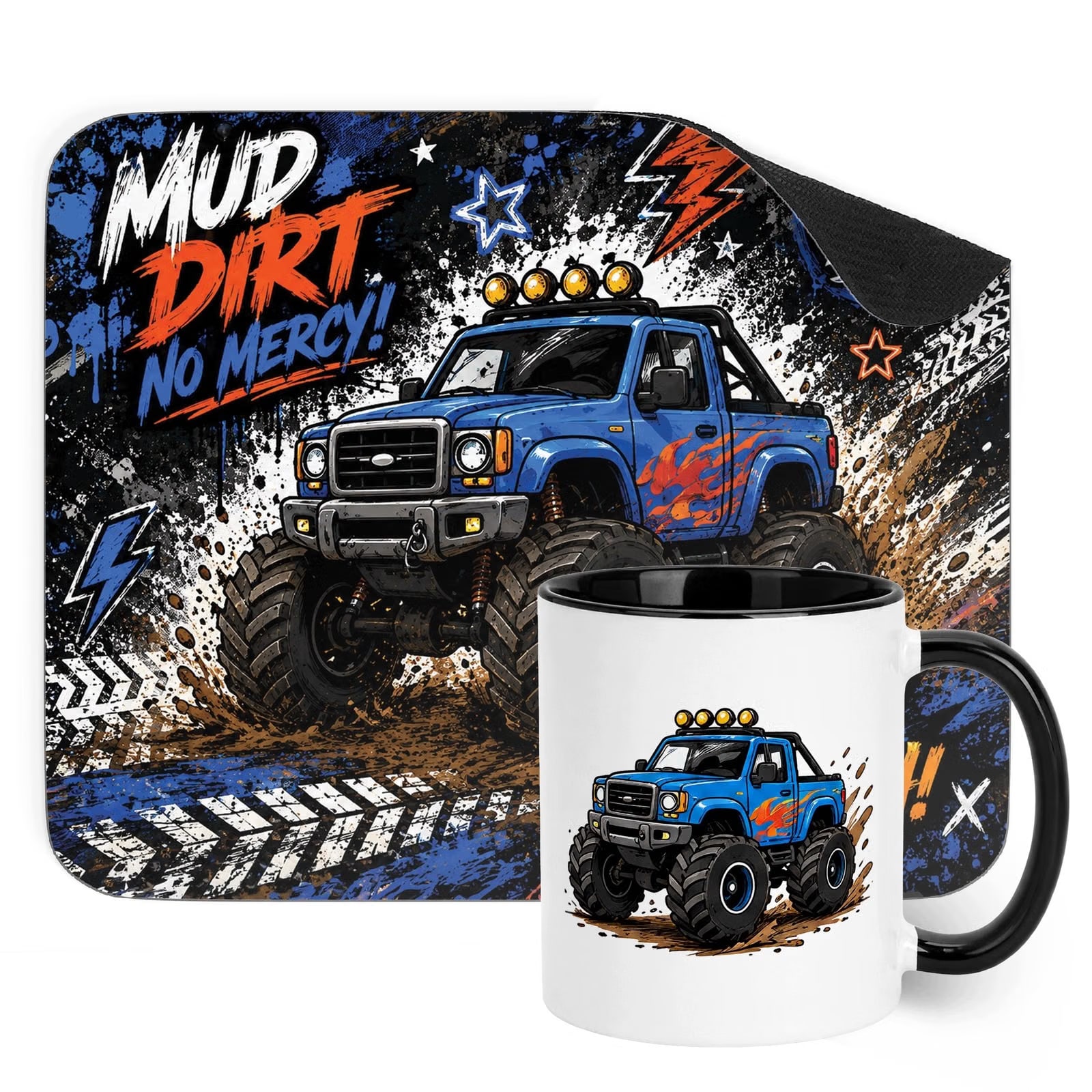 Zestaw Kubek Czarny Podkładka pod mysz z nadrukiem Monster Truck