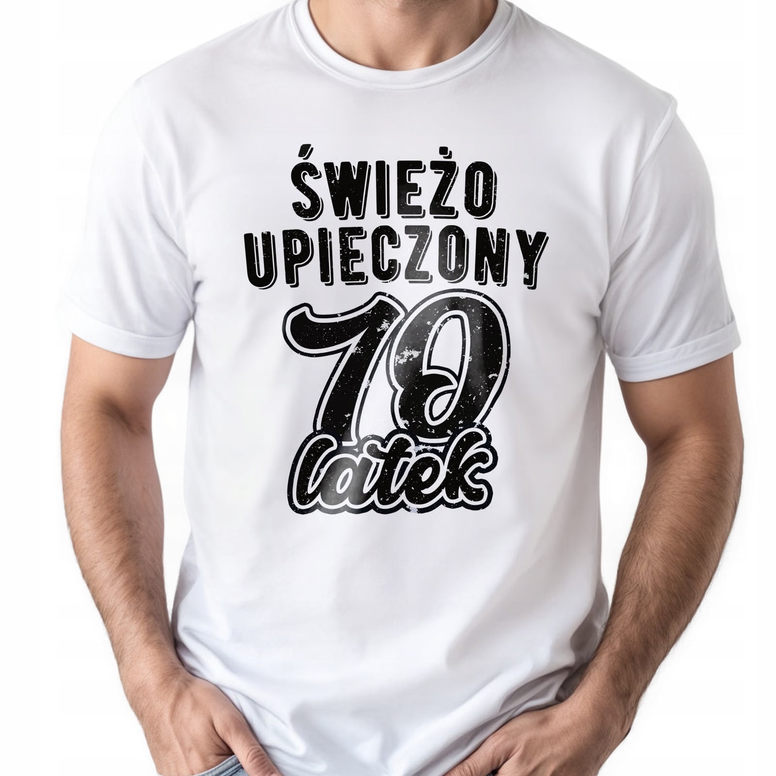 Koszulka biała męska Świeżo Upieczony 70 Urodziny Prezent
