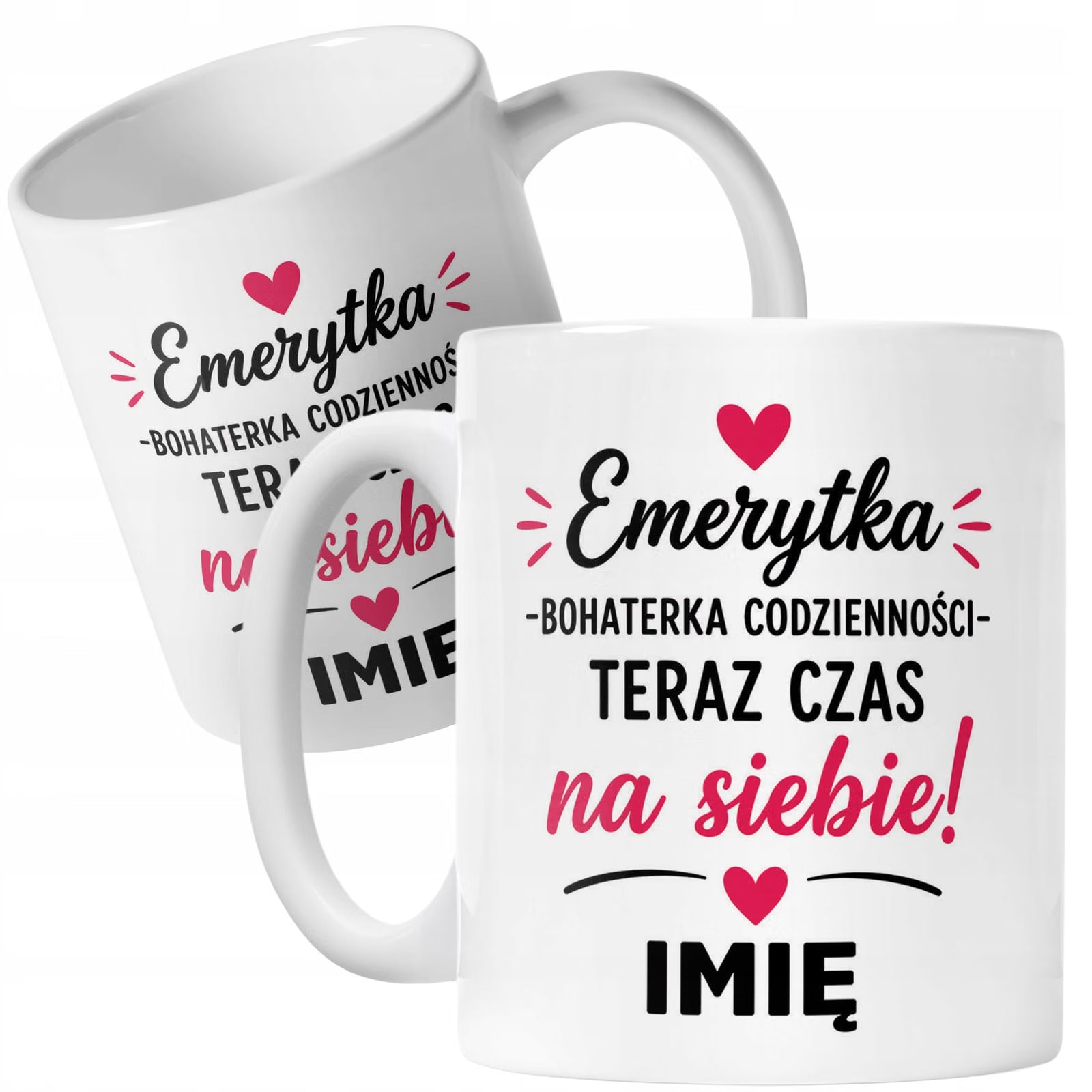 Biały Kubek Personalizowany z Nadrukiem Emerytura Dla Emerytki Prezent
