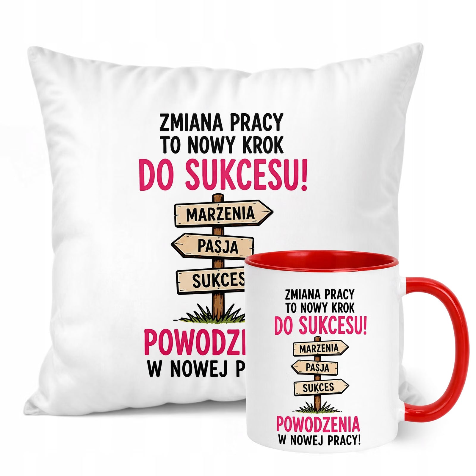 Zestaw Kubek Czerwony Poduszka Z Nadrukiem Odejście z Pracy Prezent