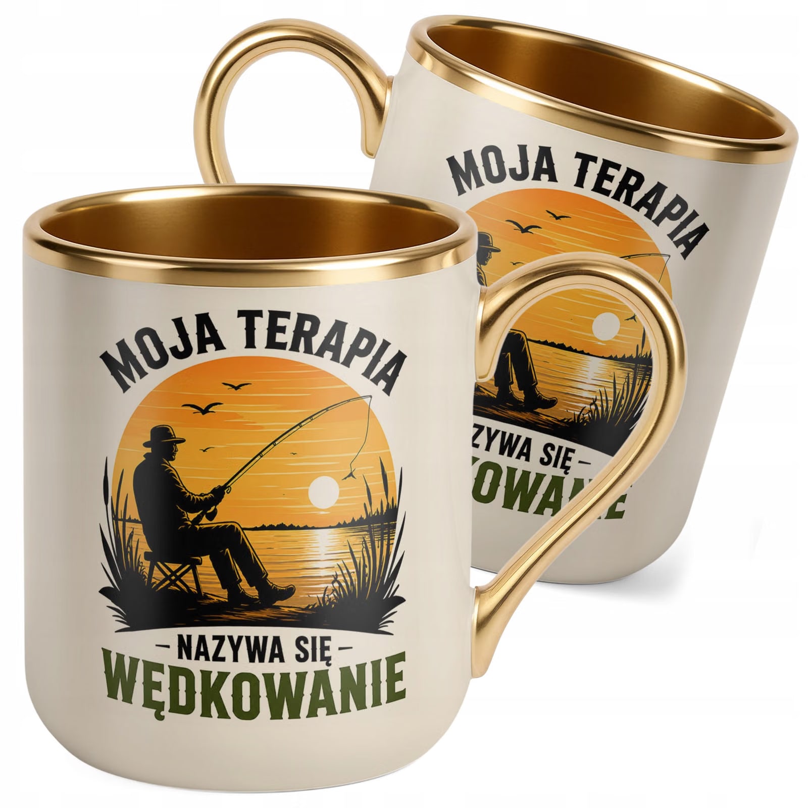 Kubek z nadrukiem Premium Złoty Ecru Dla Wędkarza Rybaka Prezent